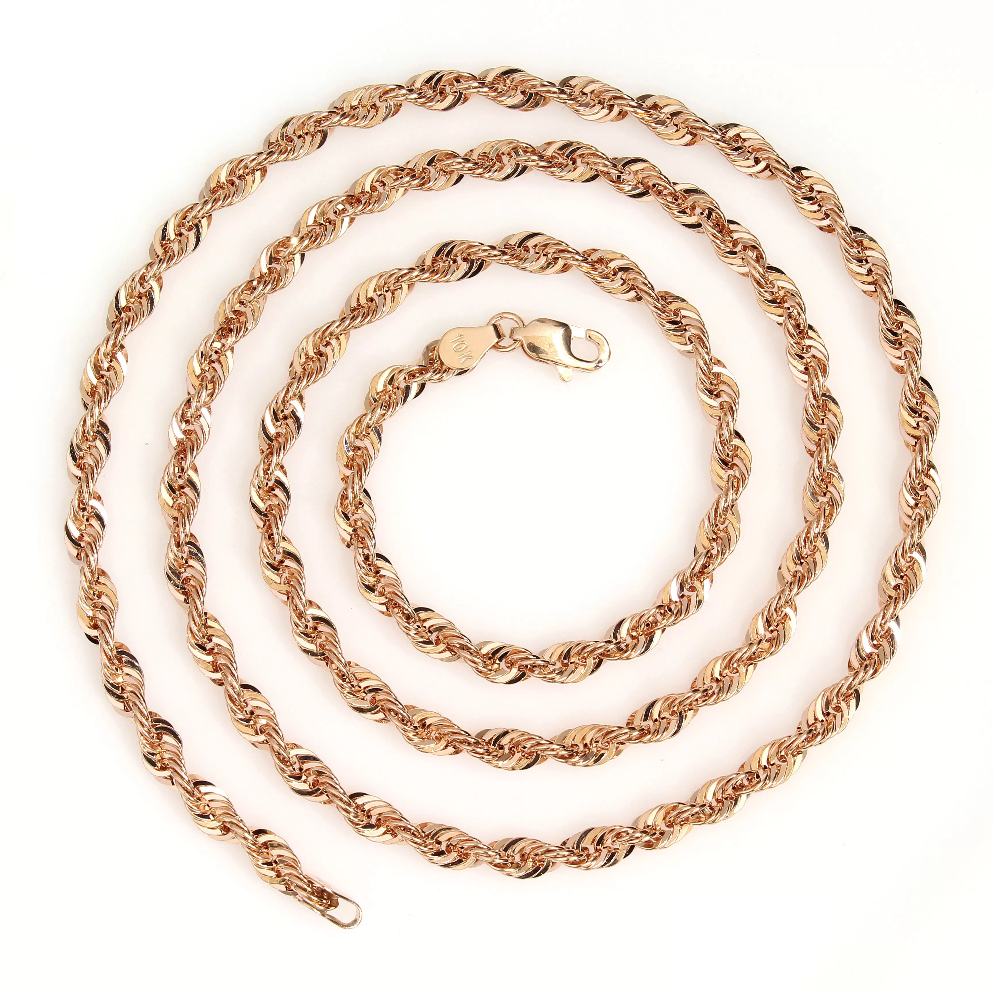 10k 10mm Rose Gold Light Weight Diamond Cut Rope Chains