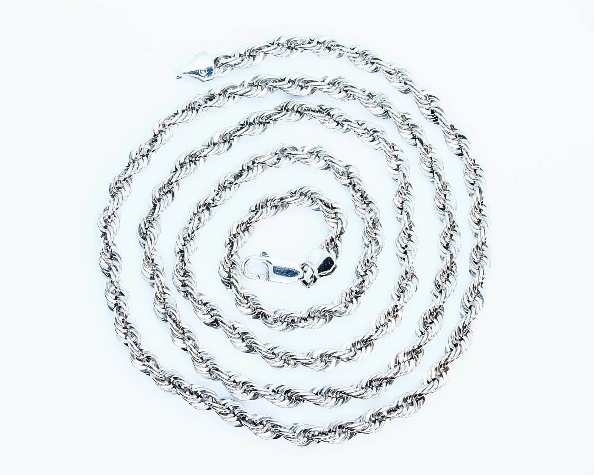 10k 5mm White Gold Light Weight Diamond Cut Rope Chains