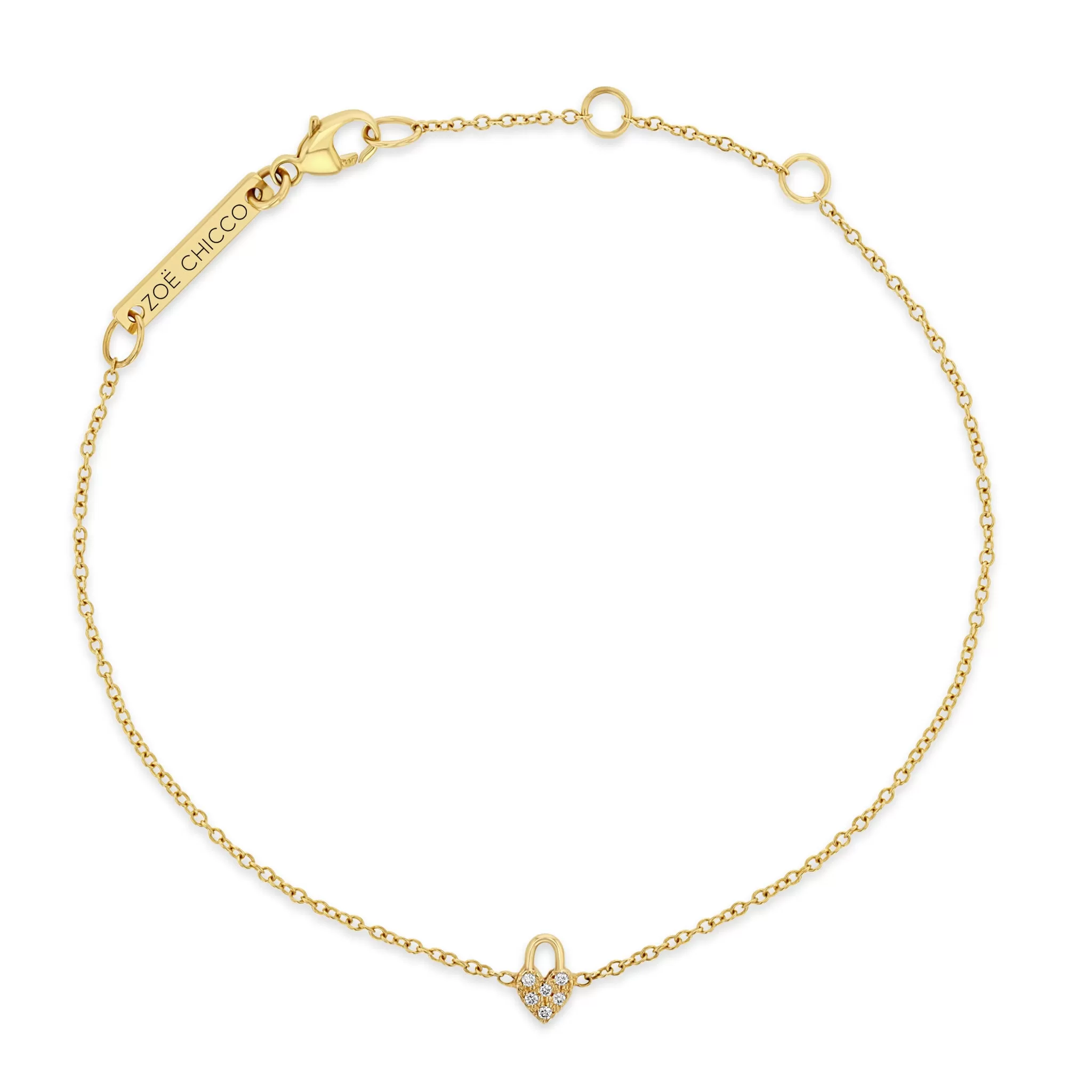 14k Itty Bitty Pavé Diamond Heart Padlock Bracelet