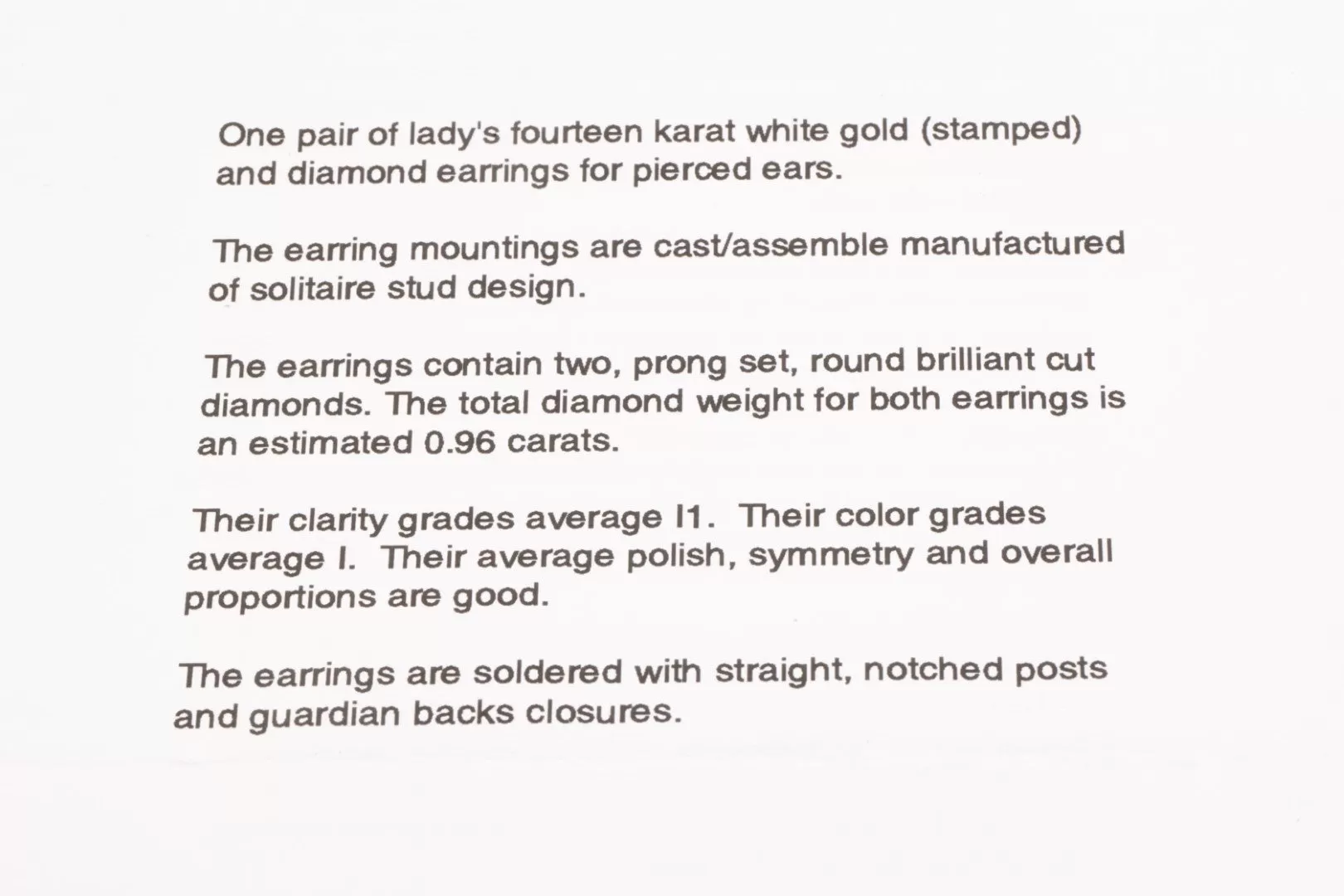 14k White Gold 0.96tcw Diamond Stud Earrings (1.32g.)