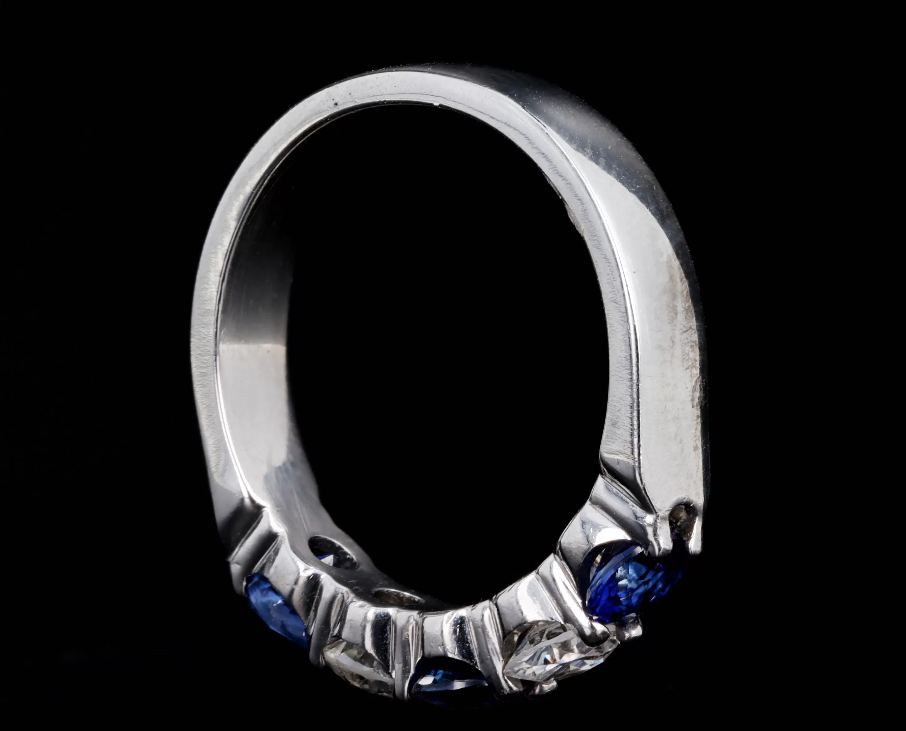 14K White Gold Round Natural Sapphire & Diamond Five Stone Band