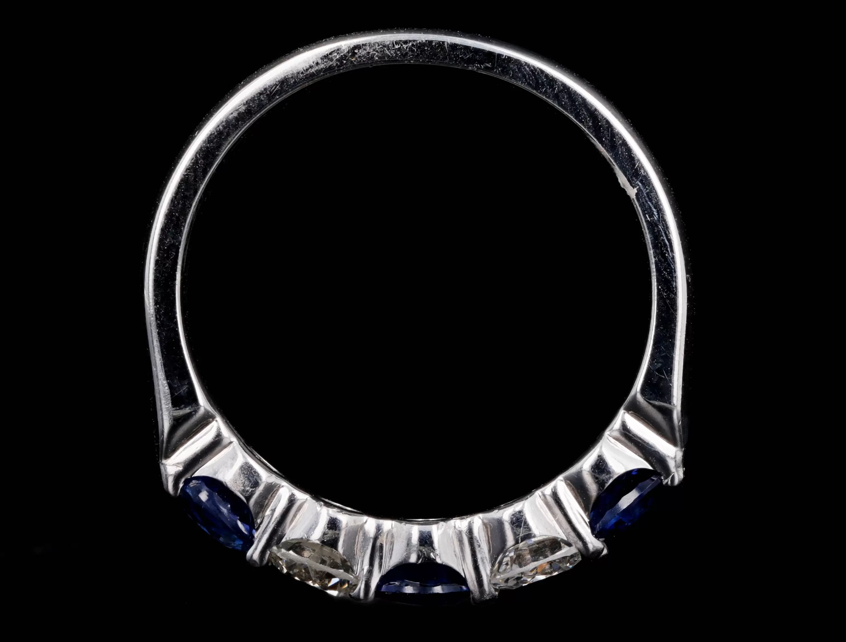 14K White Gold Round Natural Sapphire & Diamond Five Stone Band