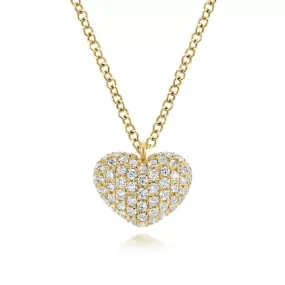 14K Yellow Gold Pave Diamond Encrusted Heart Necklace