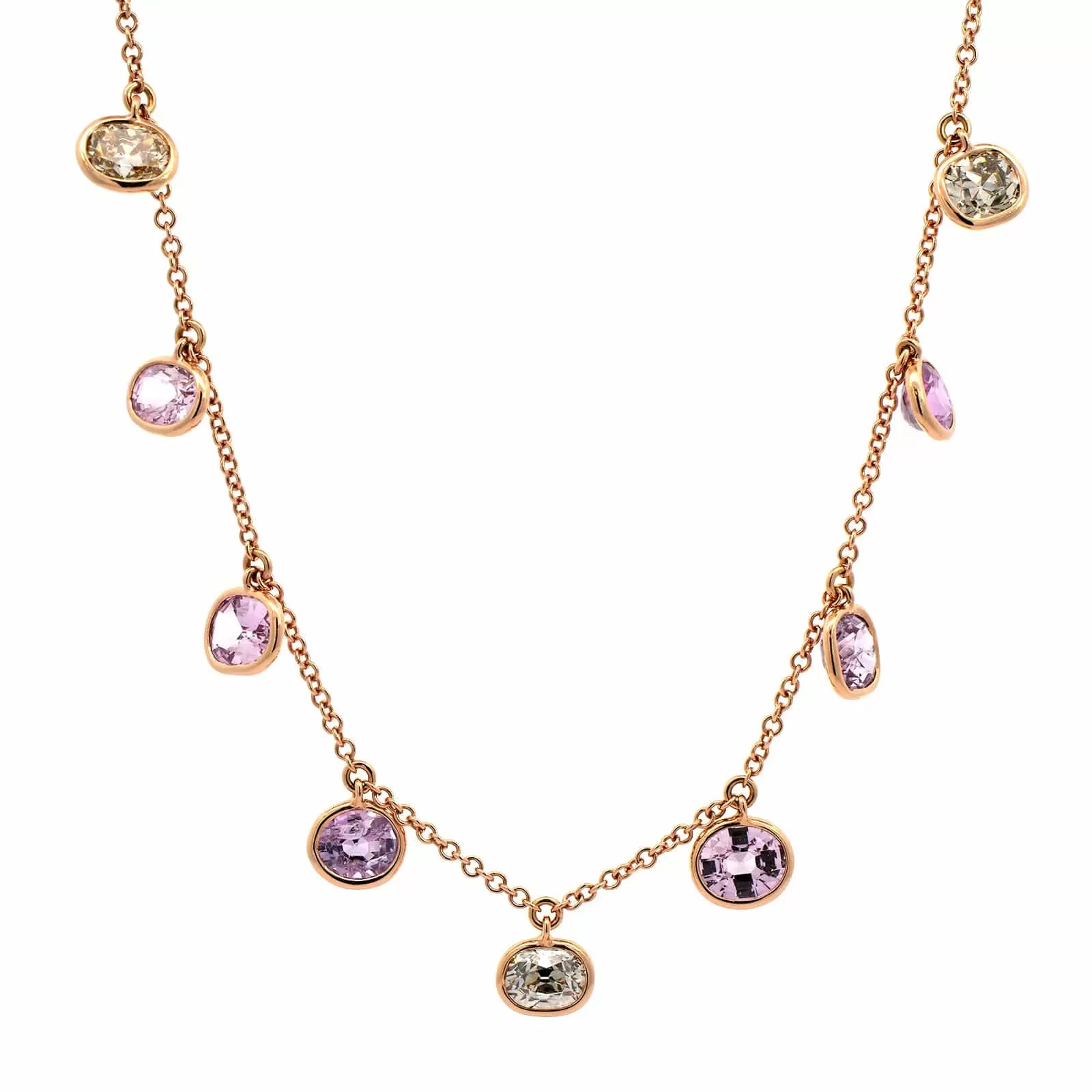 18K Rose Gold Multi Colored Sapphire and Brown Diamond Necklace