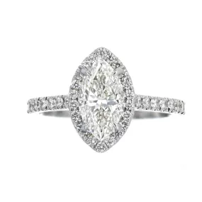 18K White Gold 1.51 Carat Marquise Diamond Halo Engagement Ring GIA Certified