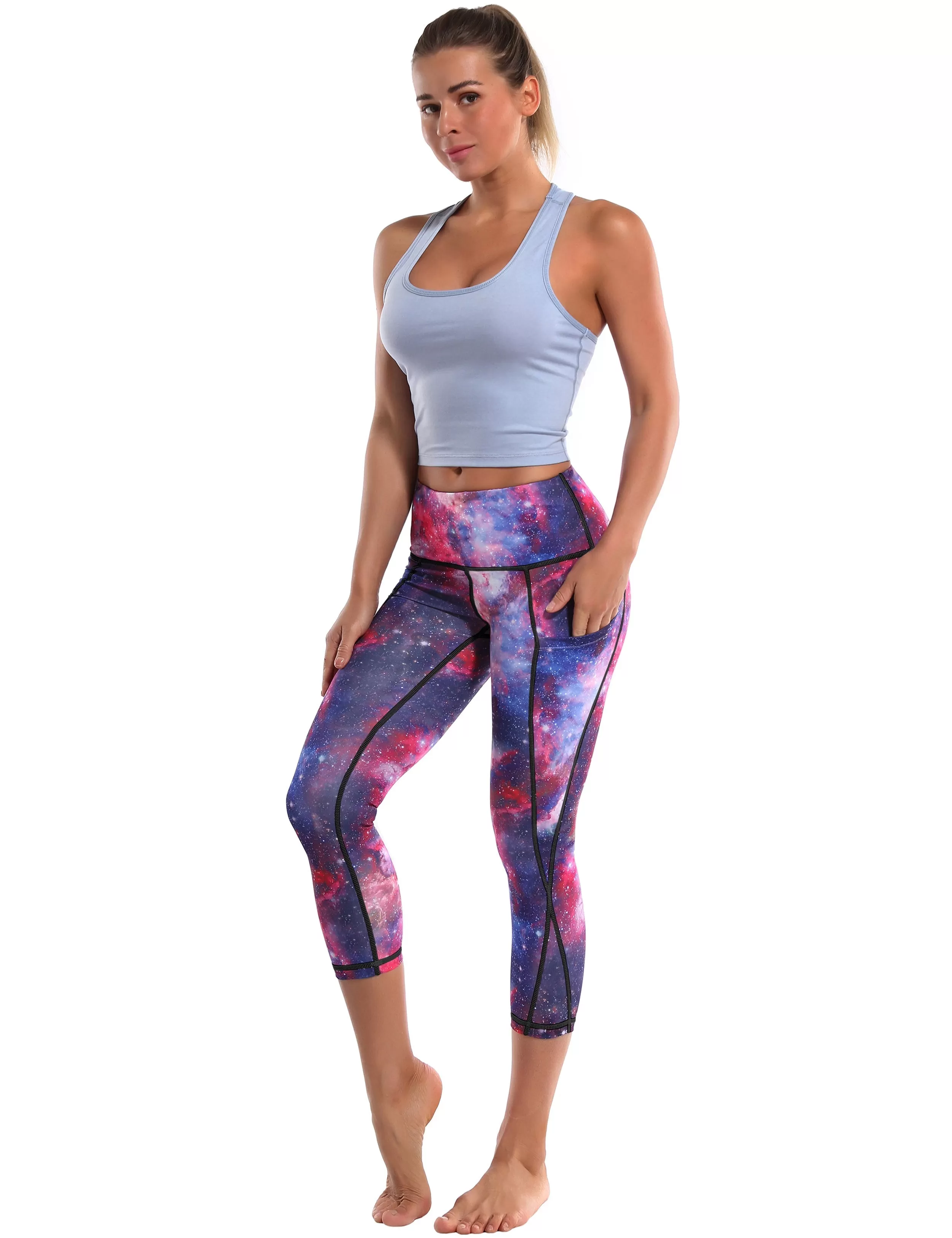 19 High Waist Printed Side Pockets Capris galaxy_yogastudio