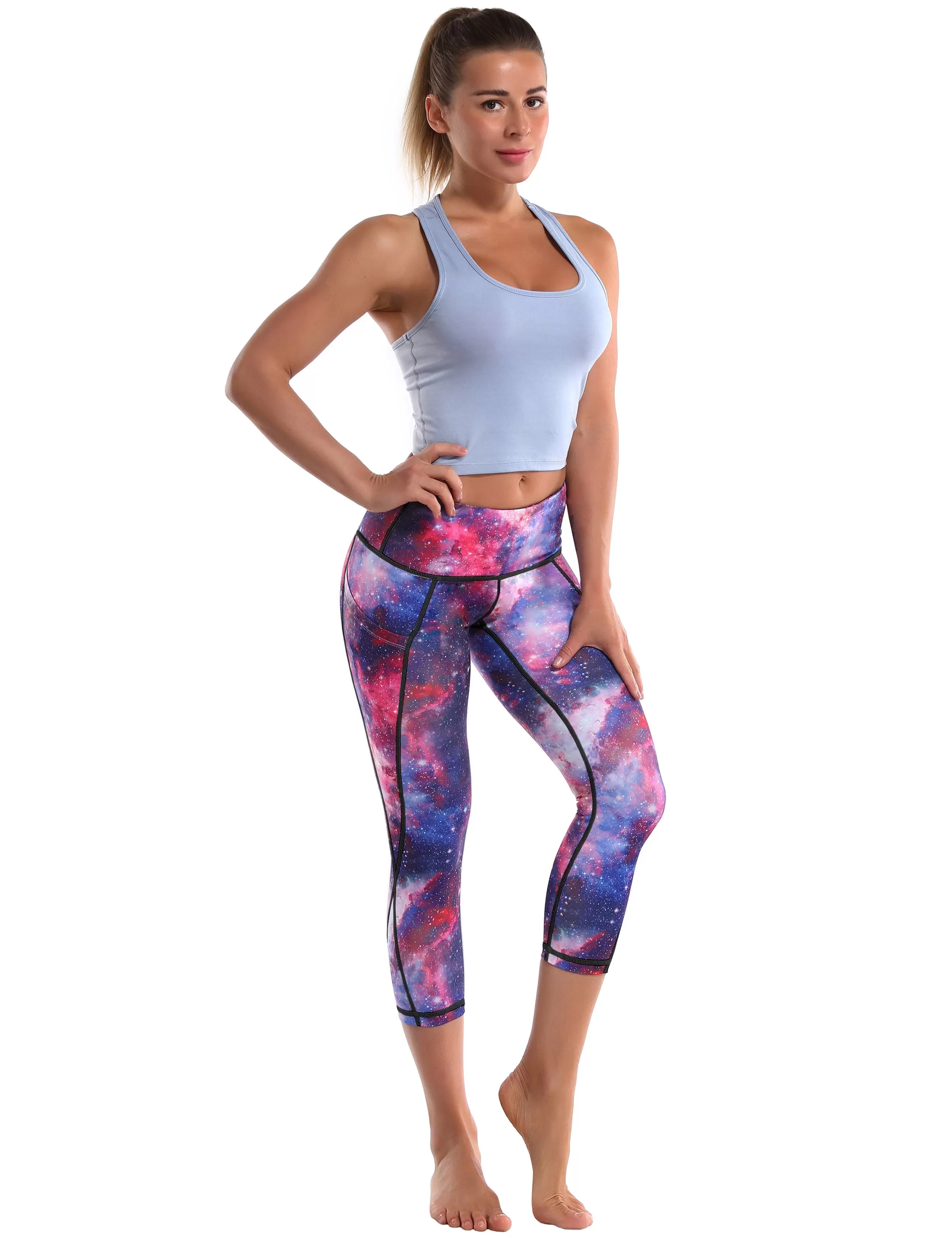 19 High Waist Printed Side Pockets Capris galaxy_yogastudio