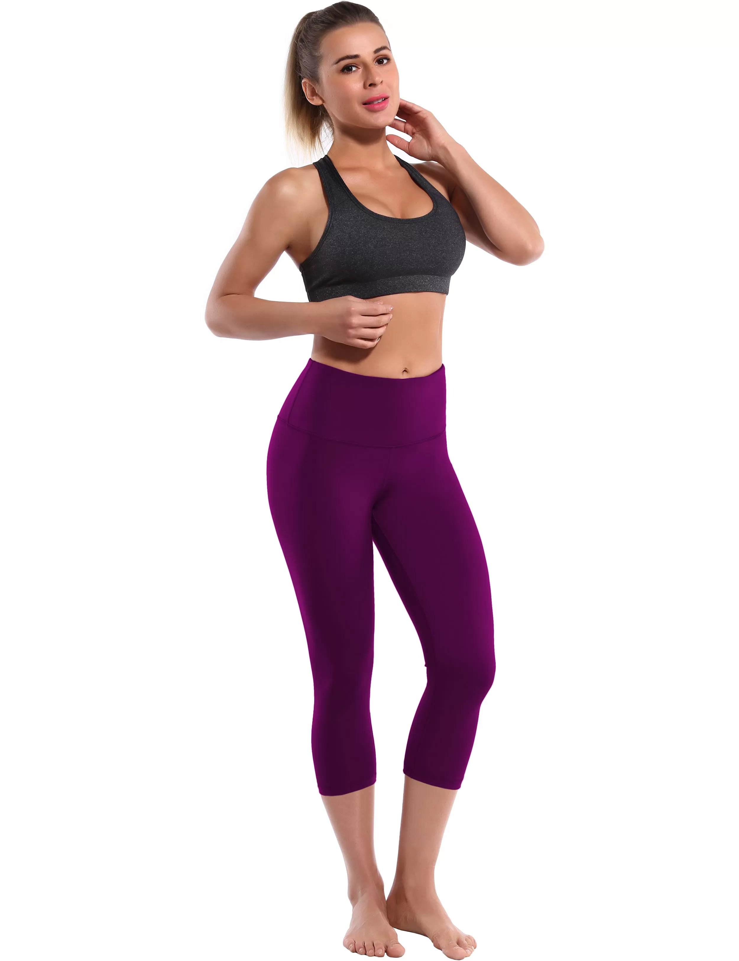 19" High Waist Crop Tight Capris plum