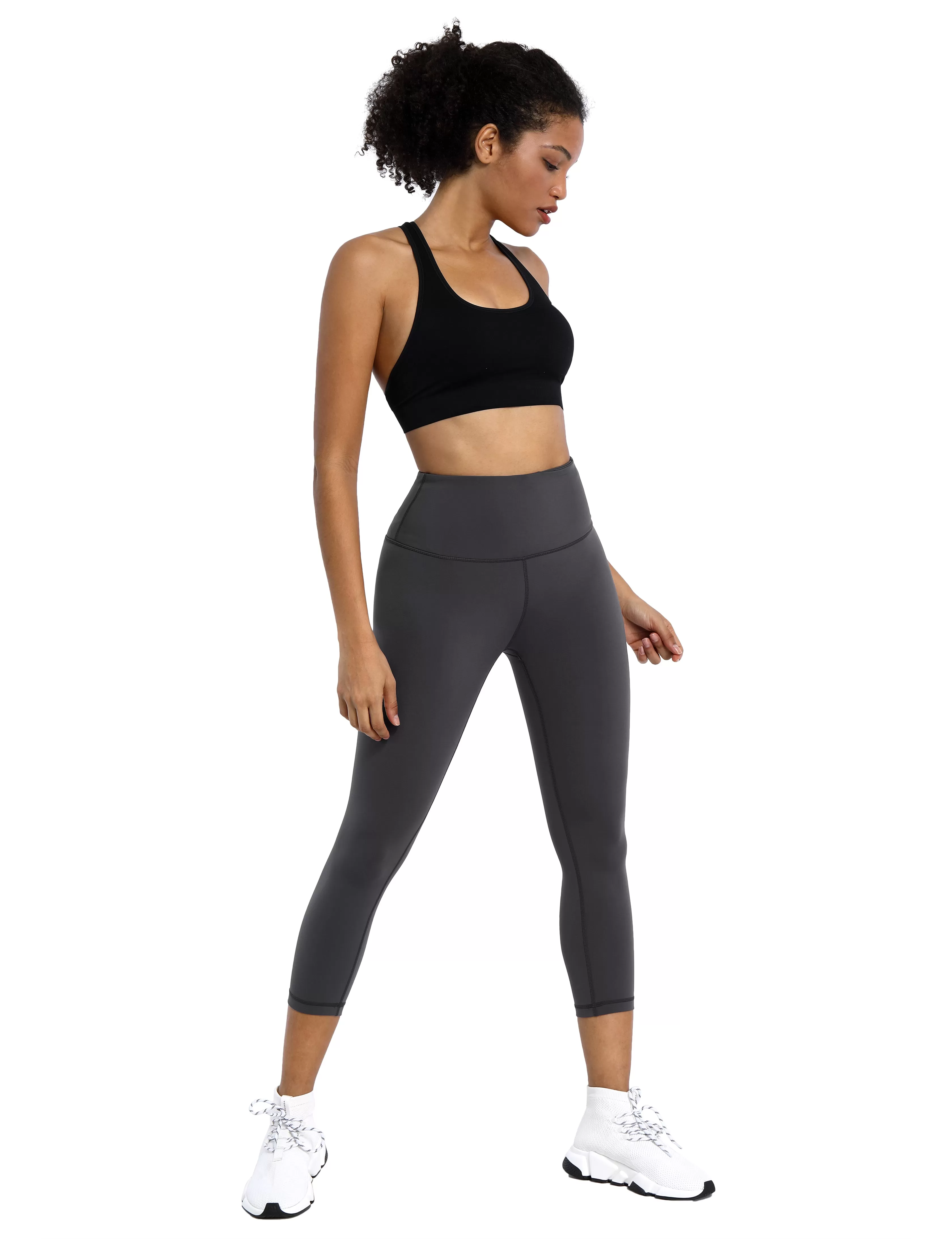 19" High Waist Crop Tight Capris shadowcharcoal