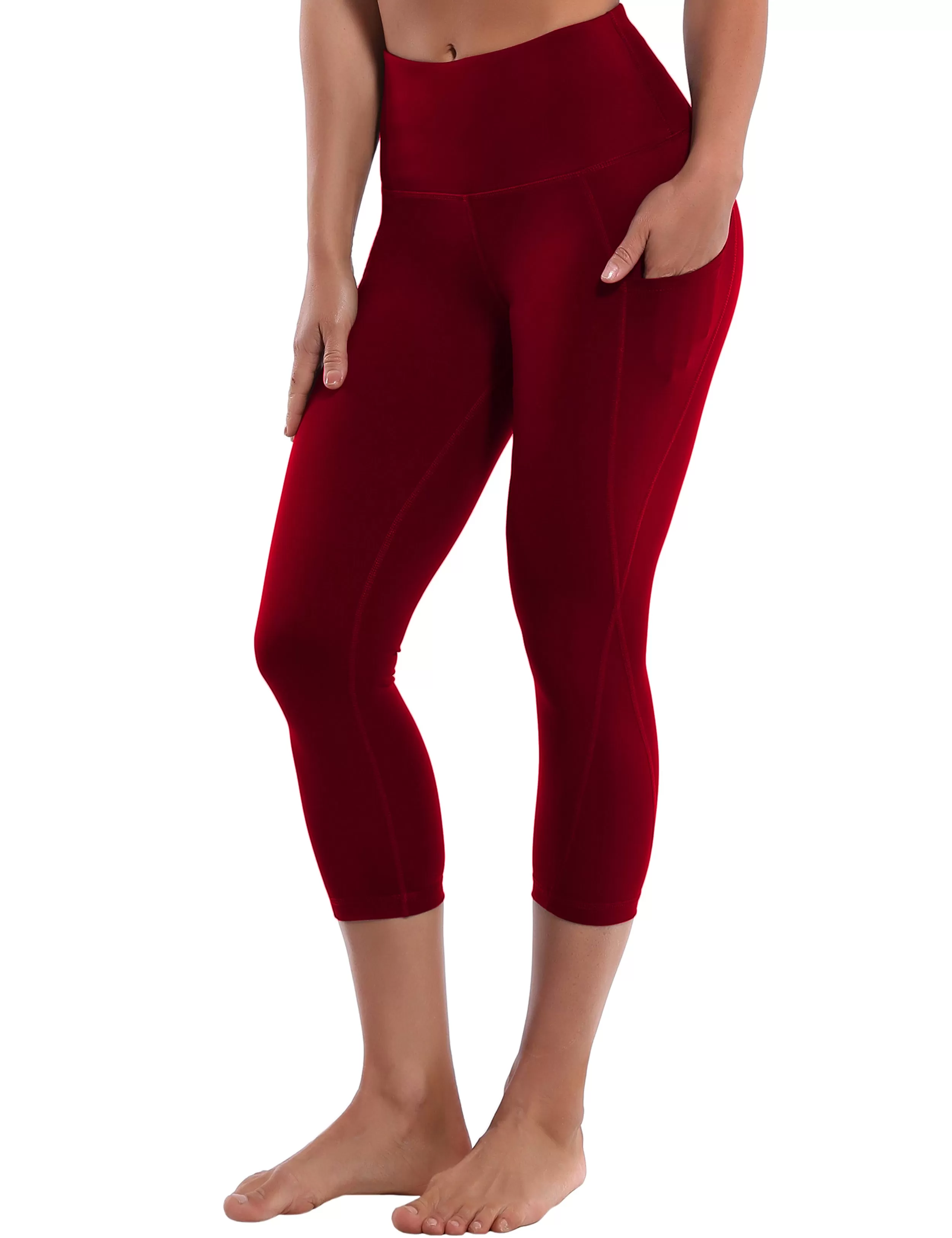 19" High Waist Side Pockets Capris cherryred