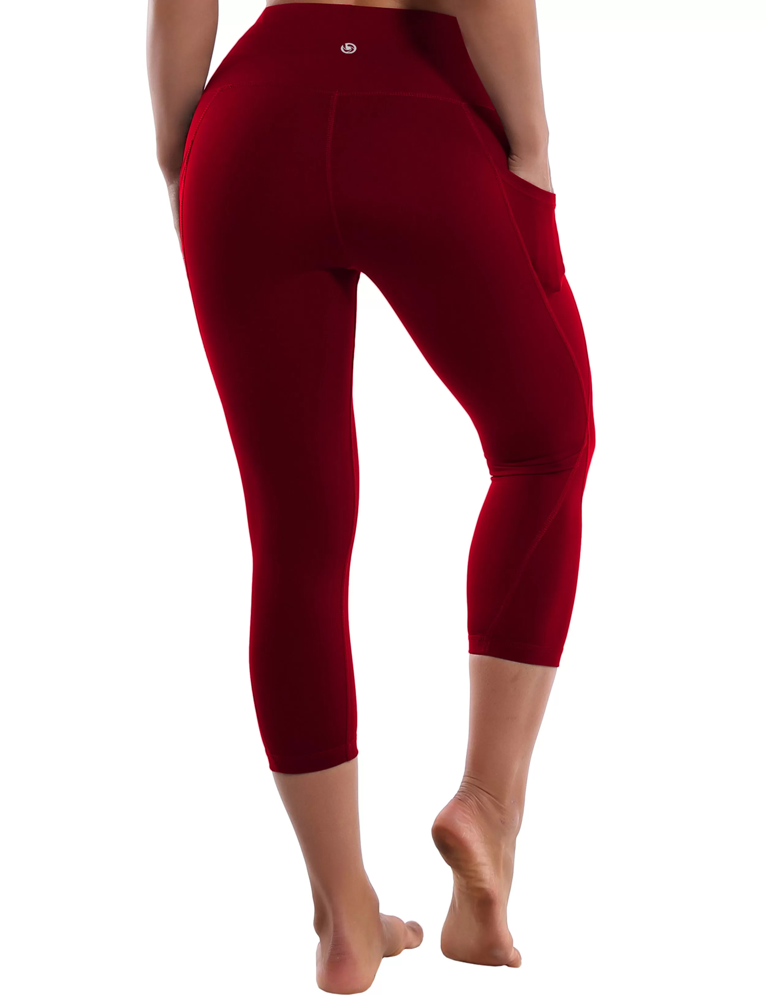 19" High Waist Side Pockets Capris cherryred