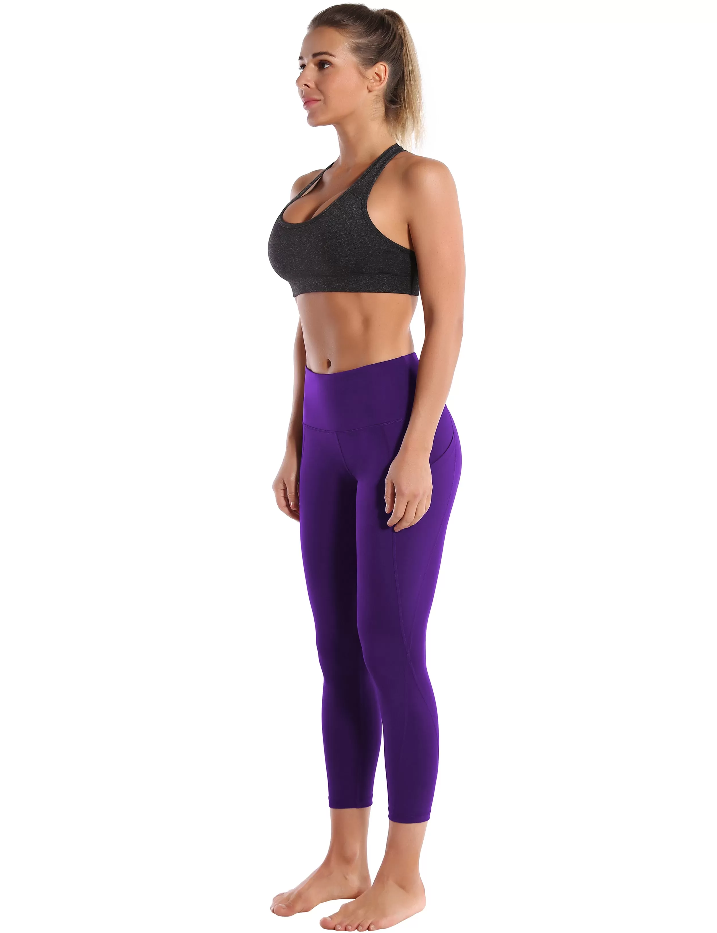 22" High Waist Side Pockets Capris eggplantpurple