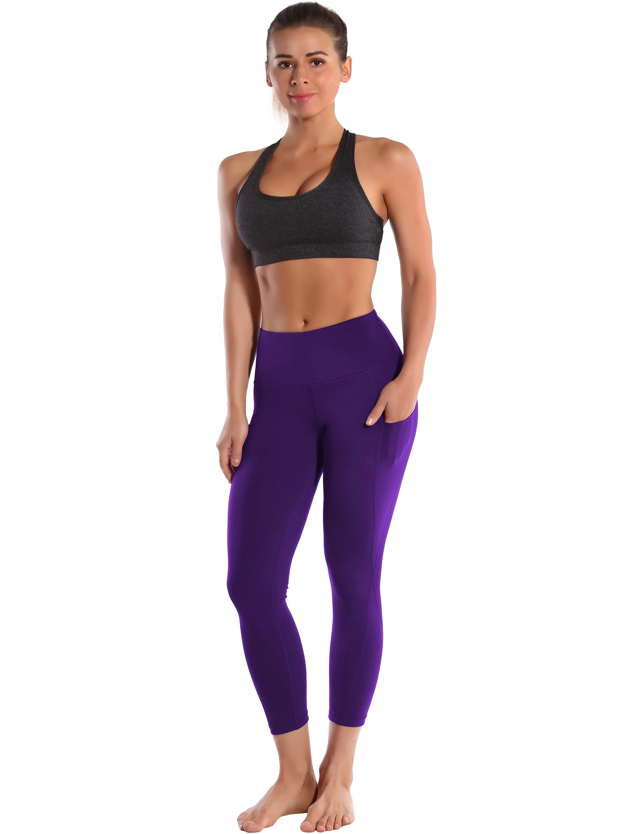 22" High Waist Side Pockets Capris eggplantpurple