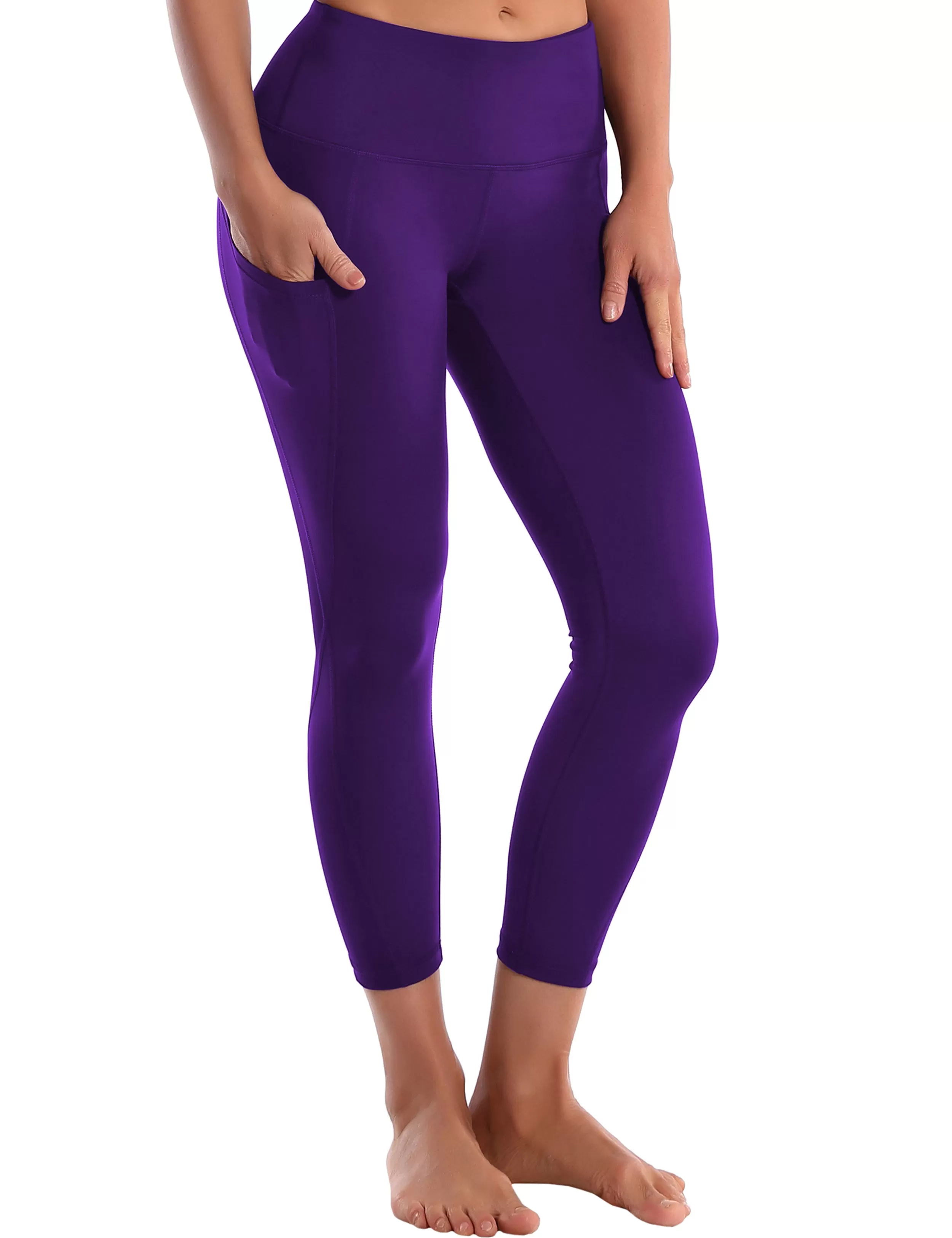 22" High Waist Side Pockets Capris eggplantpurple