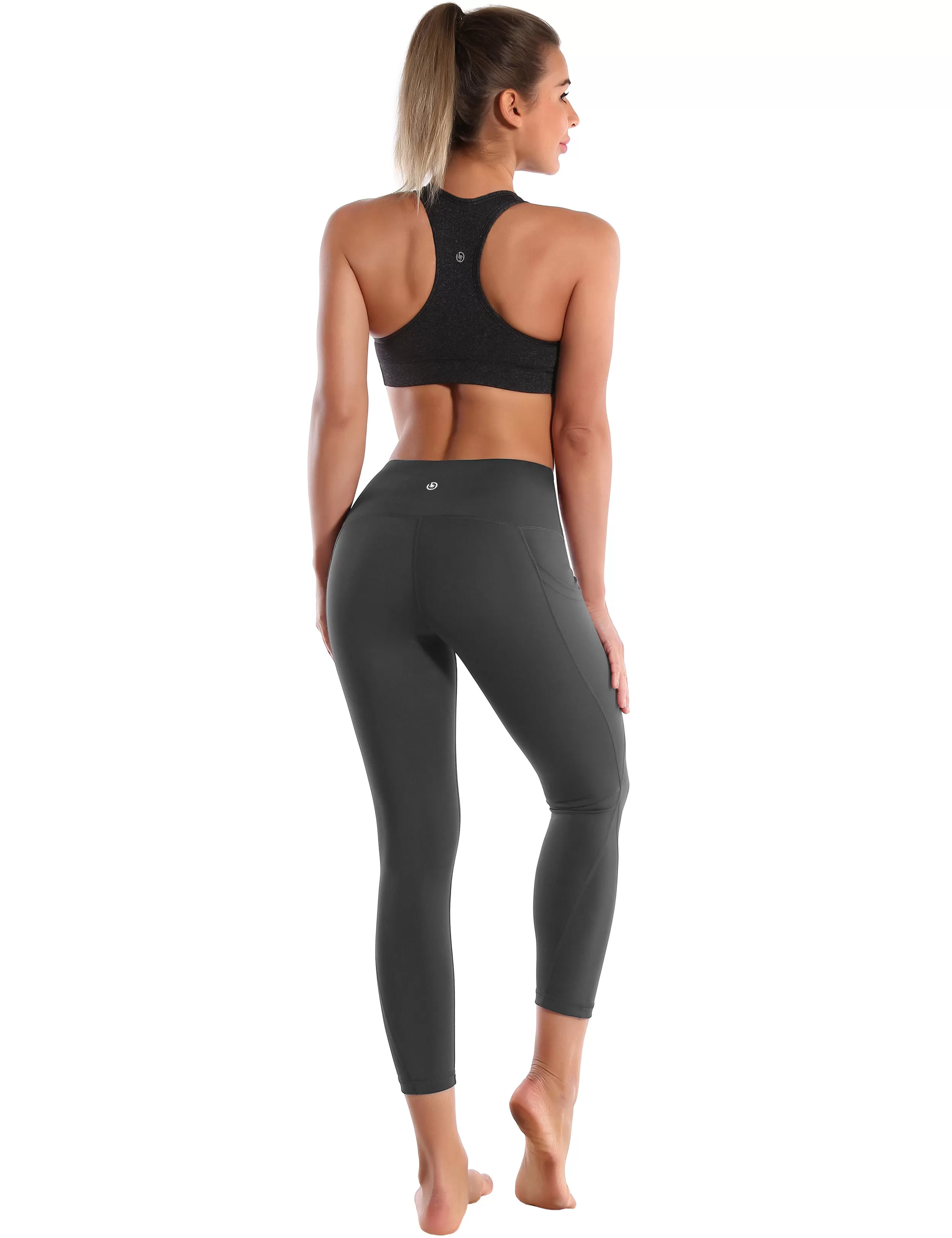 22" High Waist Side Pockets Capris shadowcharcoal