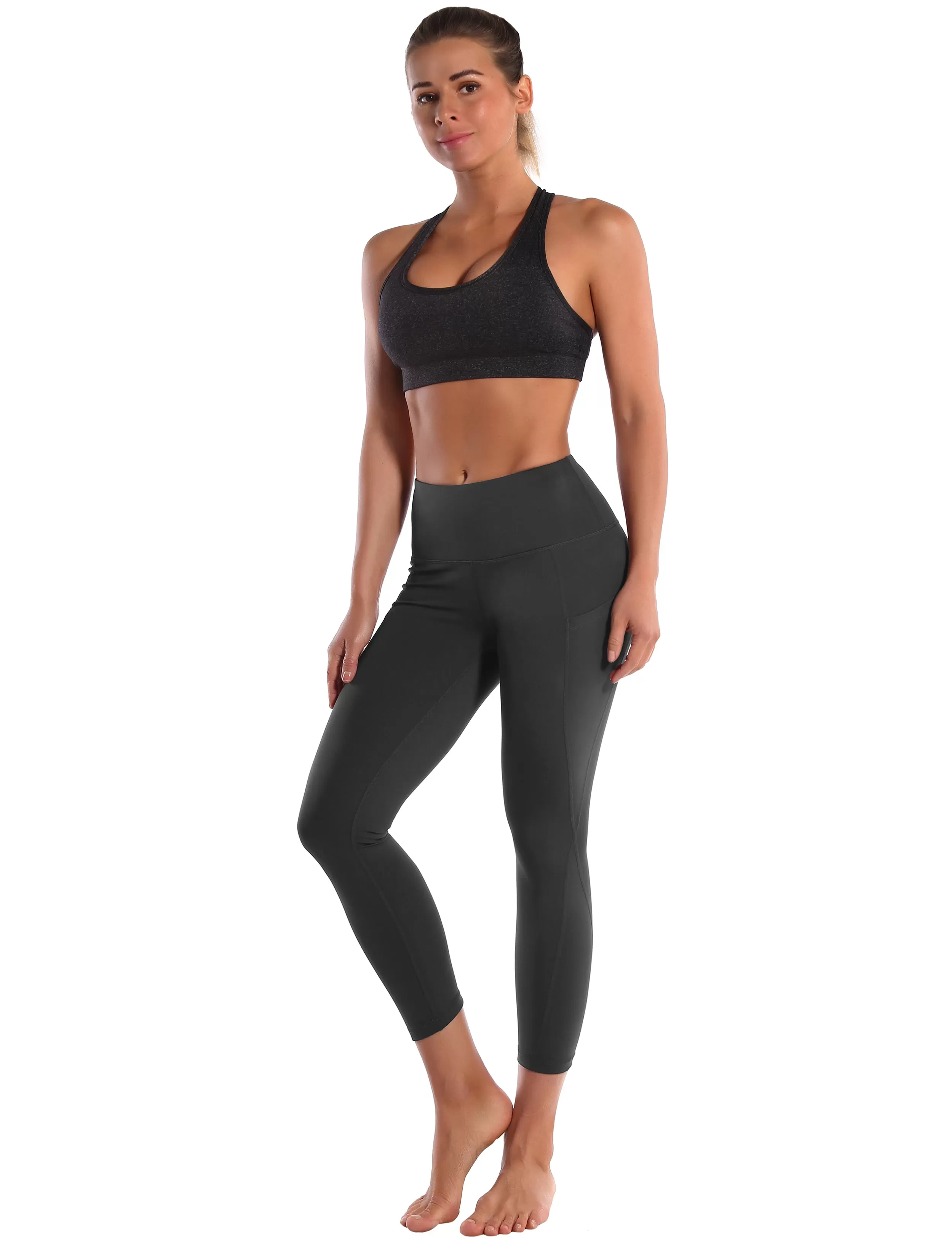 22" High Waist Side Pockets Capris shadowcharcoal