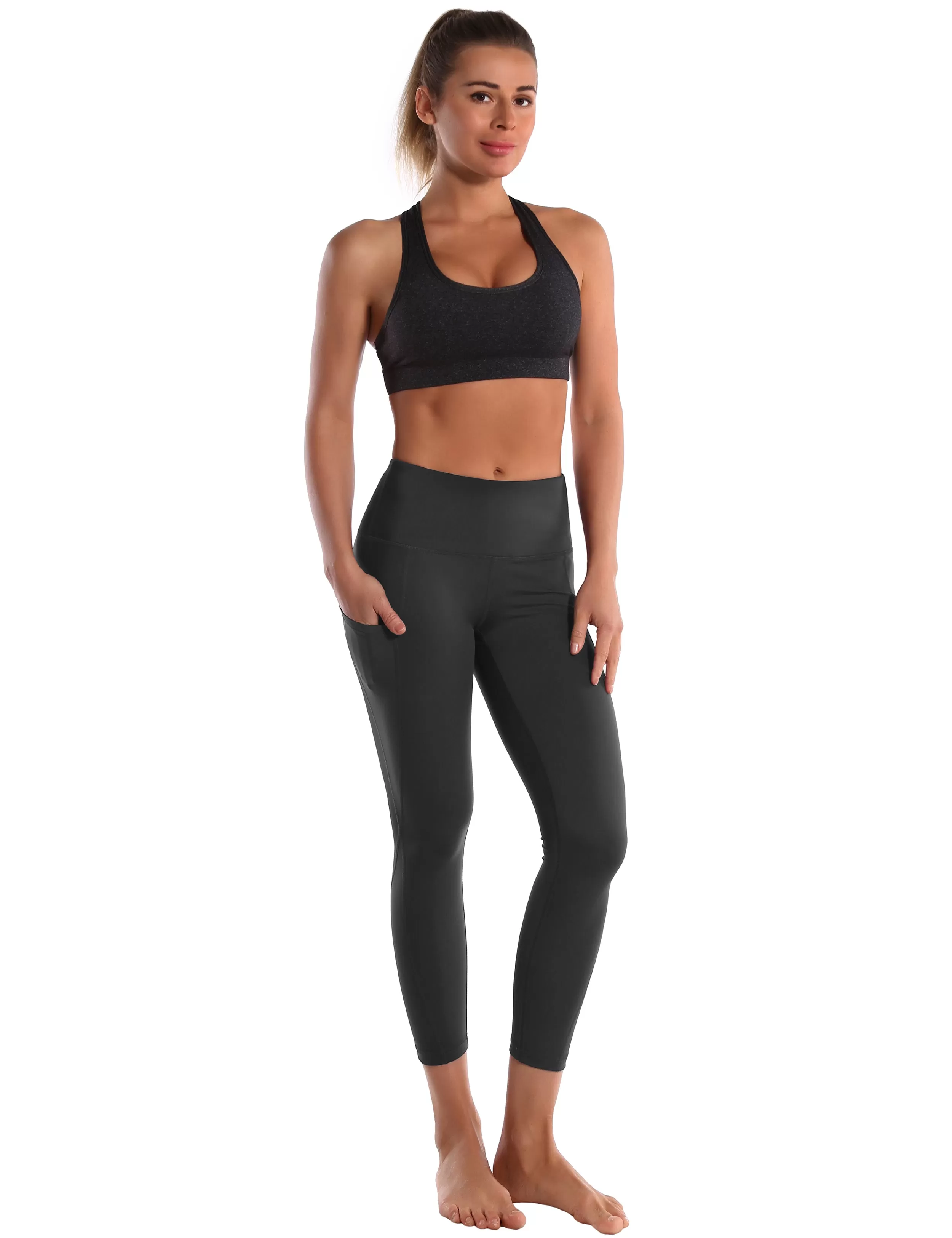 22" High Waist Side Pockets Capris shadowcharcoal