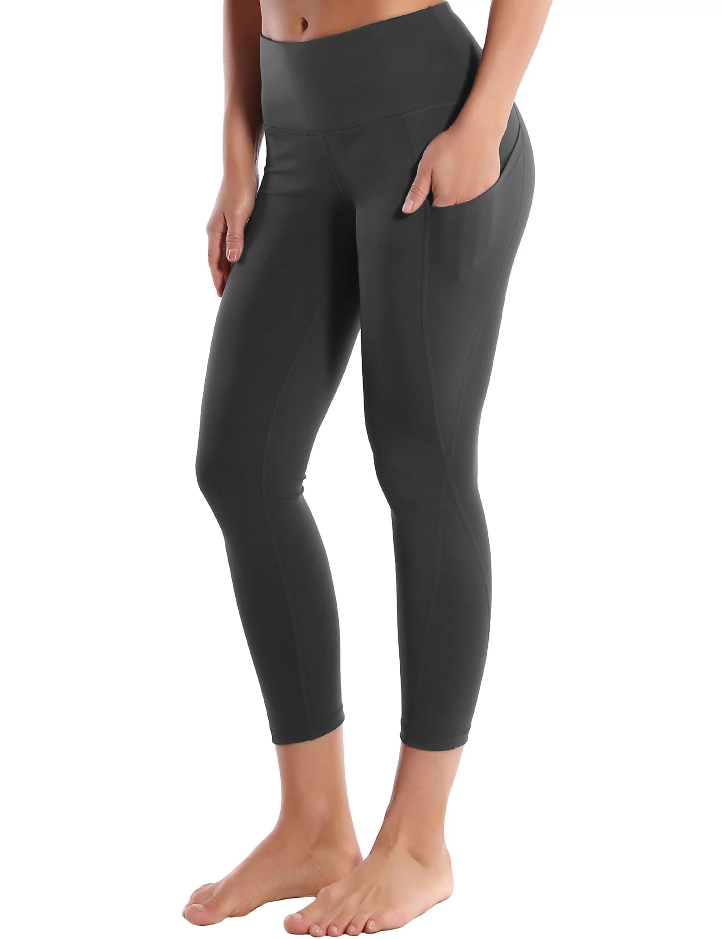 22" High Waist Side Pockets Capris shadowcharcoal