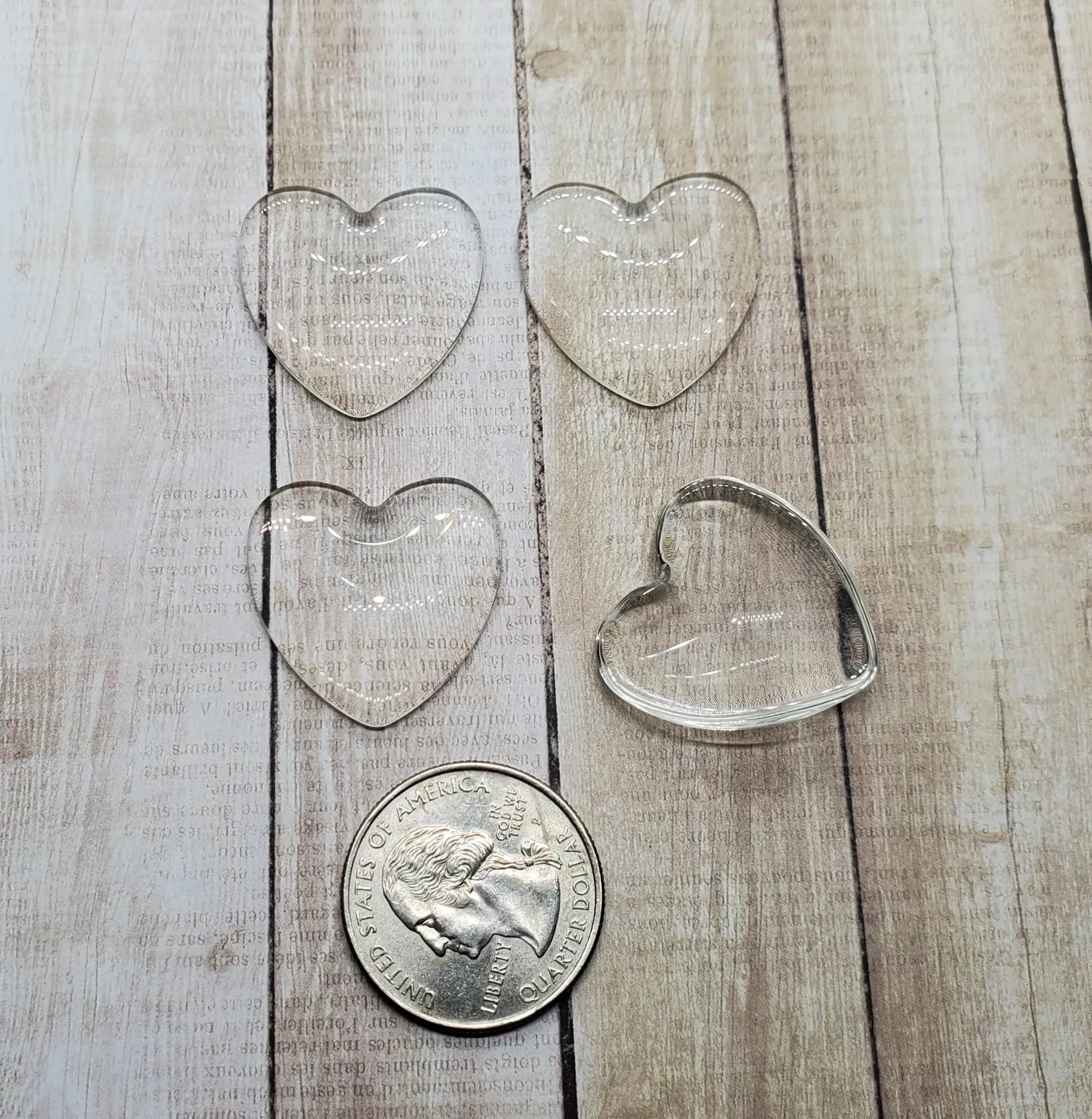 25mm Heart Shaped Glass Cabochons (4) - L1090