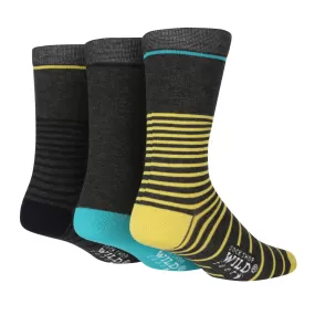 3 Pair Wild Feet Mens Striped Bamboo Socks