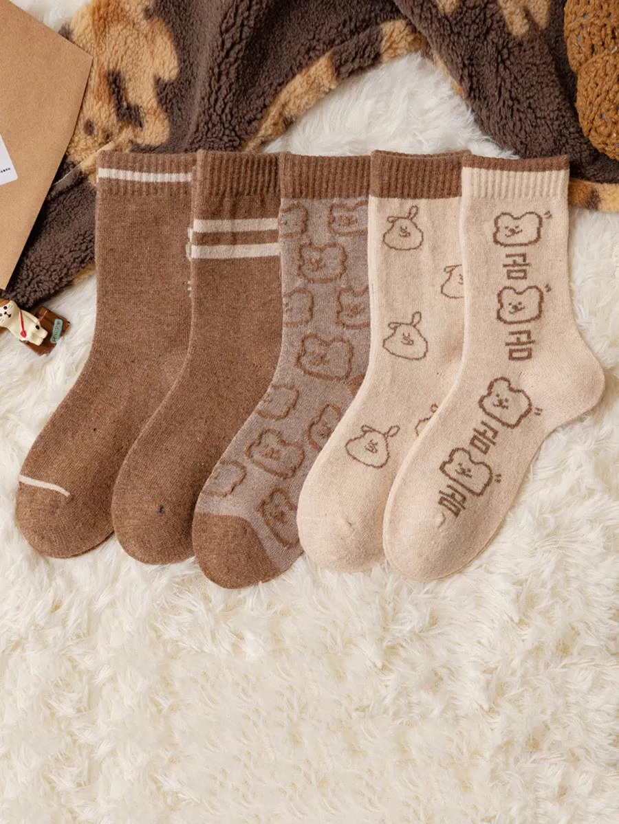 5 Pairs Women Winter Wool Jacquard Socks