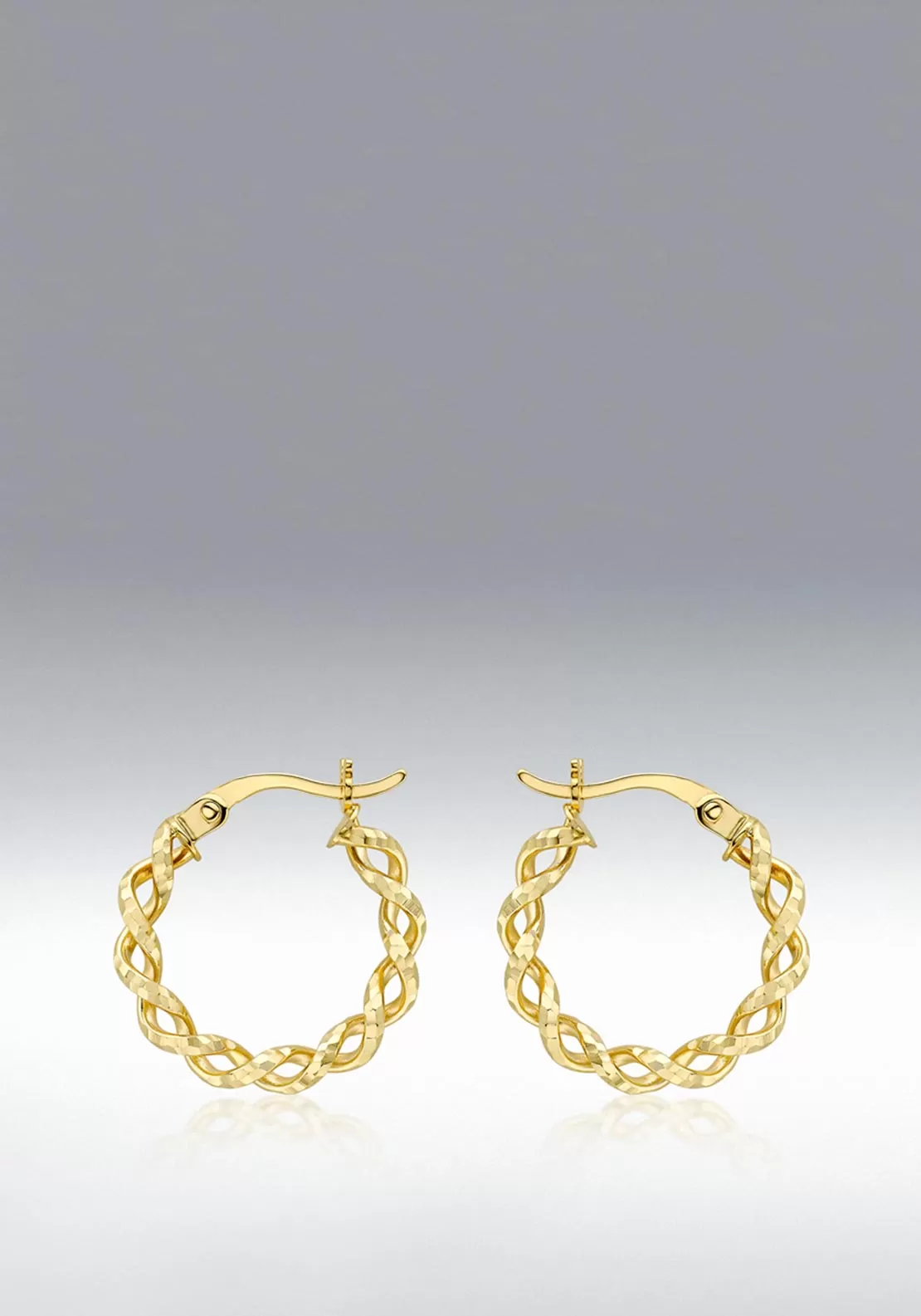 9 Carat Gold Diamond Cut Twist Hoop Creole Earrings, Gold