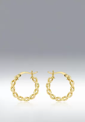 9 Carat Gold Diamond Cut Twist Hoop Creole Earrings, Gold