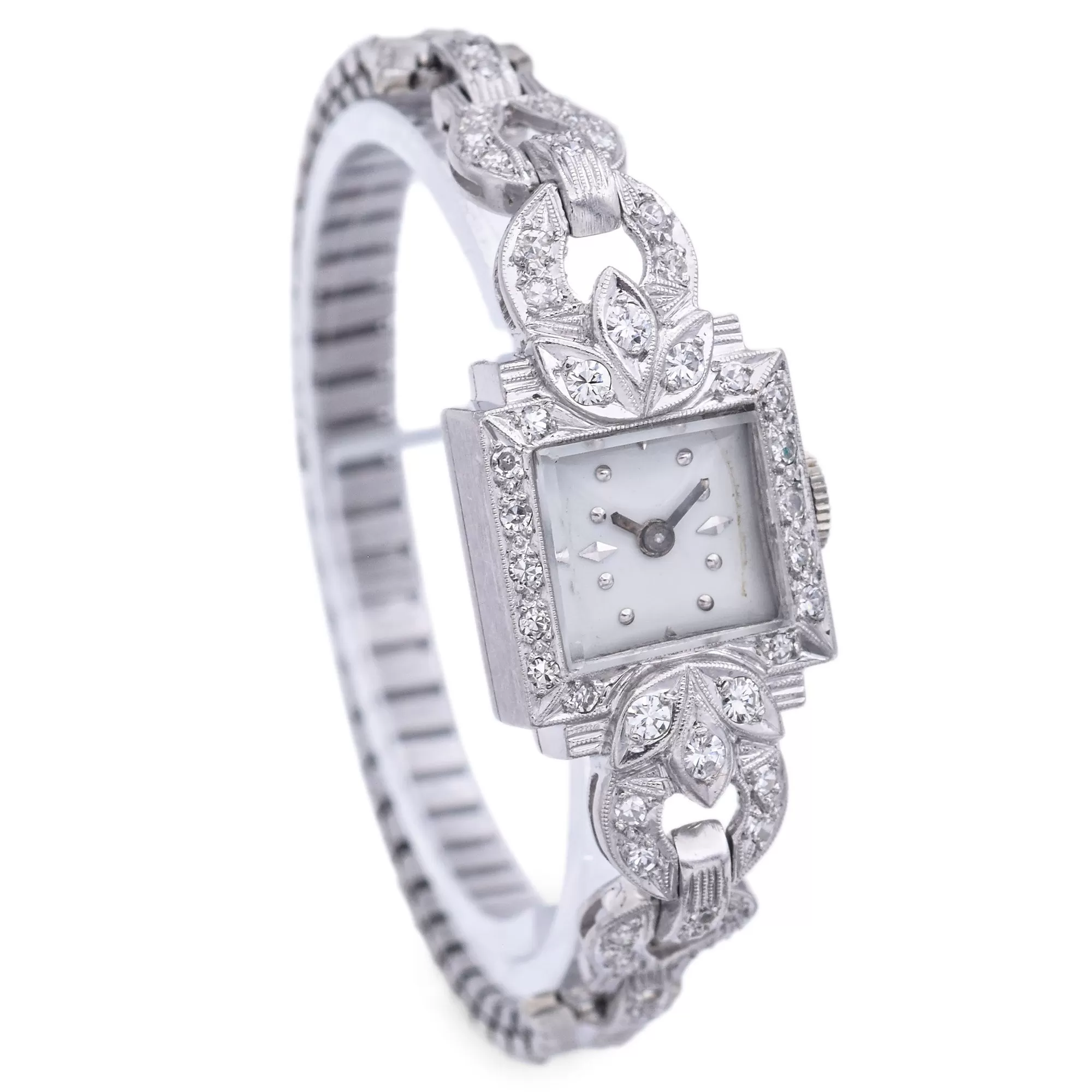 Antique 900 Platinum 0.47 TCW Diamond Women's Hand Wind Watch