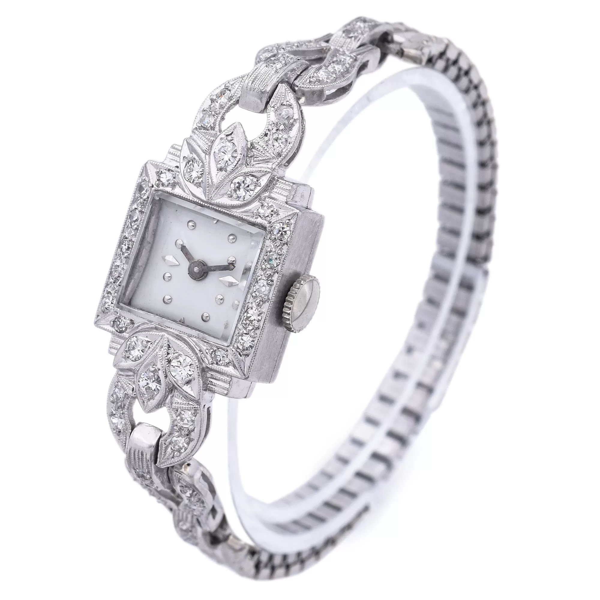 Antique 900 Platinum 0.47 TCW Diamond Women's Hand Wind Watch