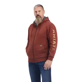 Ariat Mens Rebar All-Weather Full Zip Hoodie Cherry Mahogany