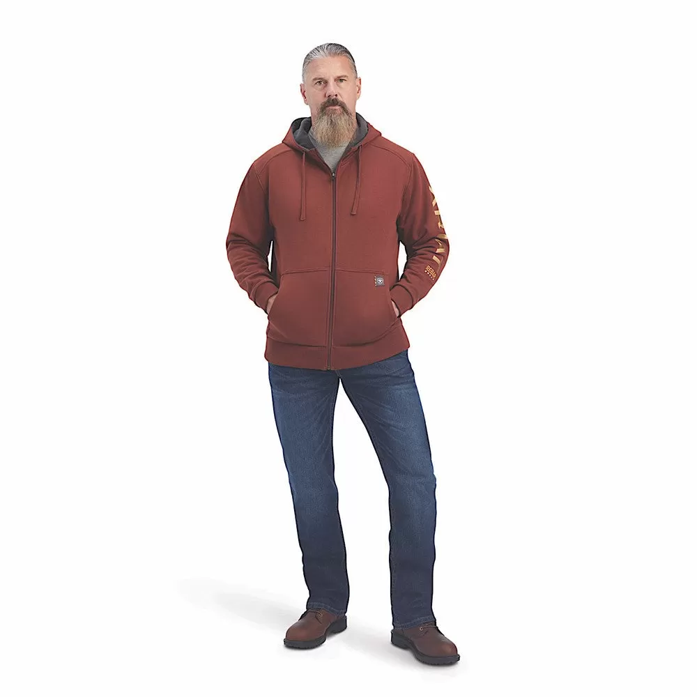 Ariat Mens Rebar All-Weather Full Zip Hoodie Cherry Mahogany