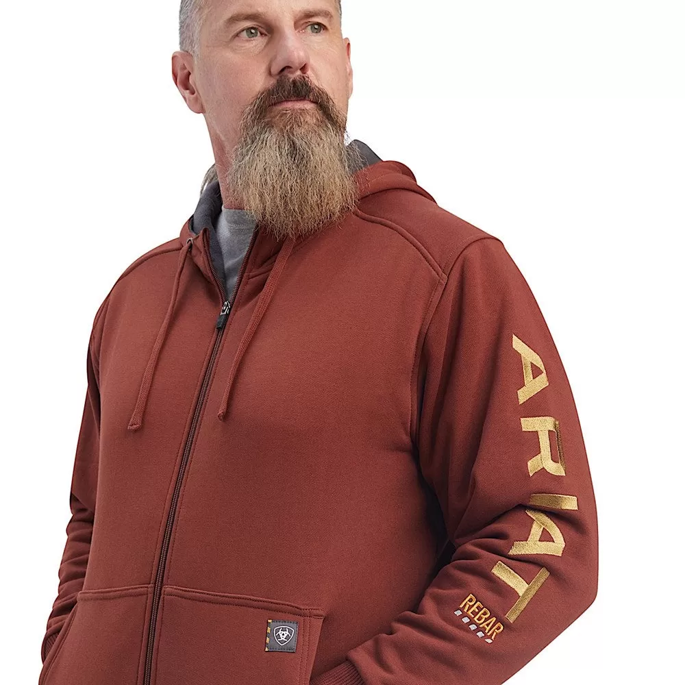 Ariat Mens Rebar All-Weather Full Zip Hoodie Cherry Mahogany