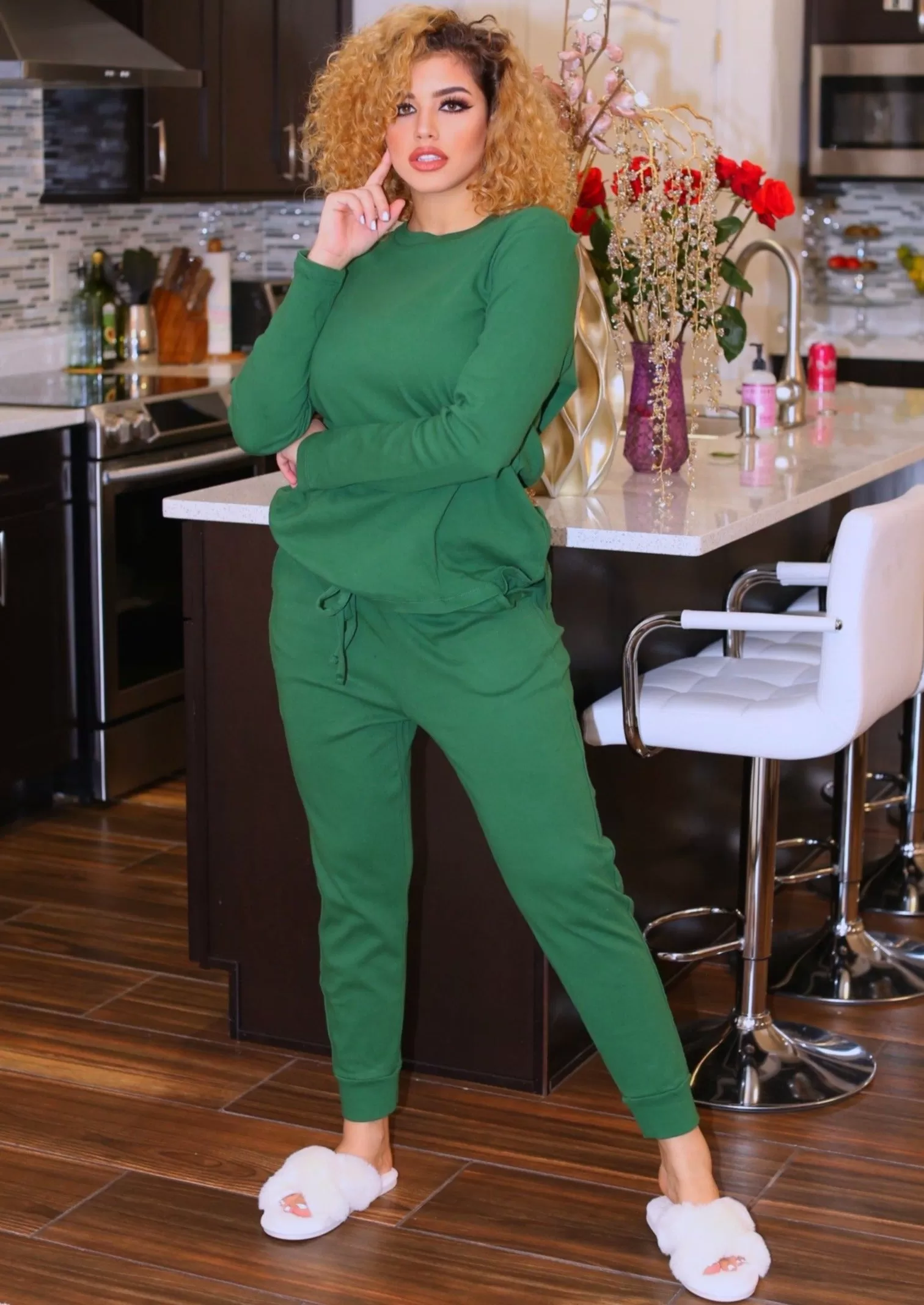 Bedelia Long Sleeve Top And Jogger Pants With Mask Set