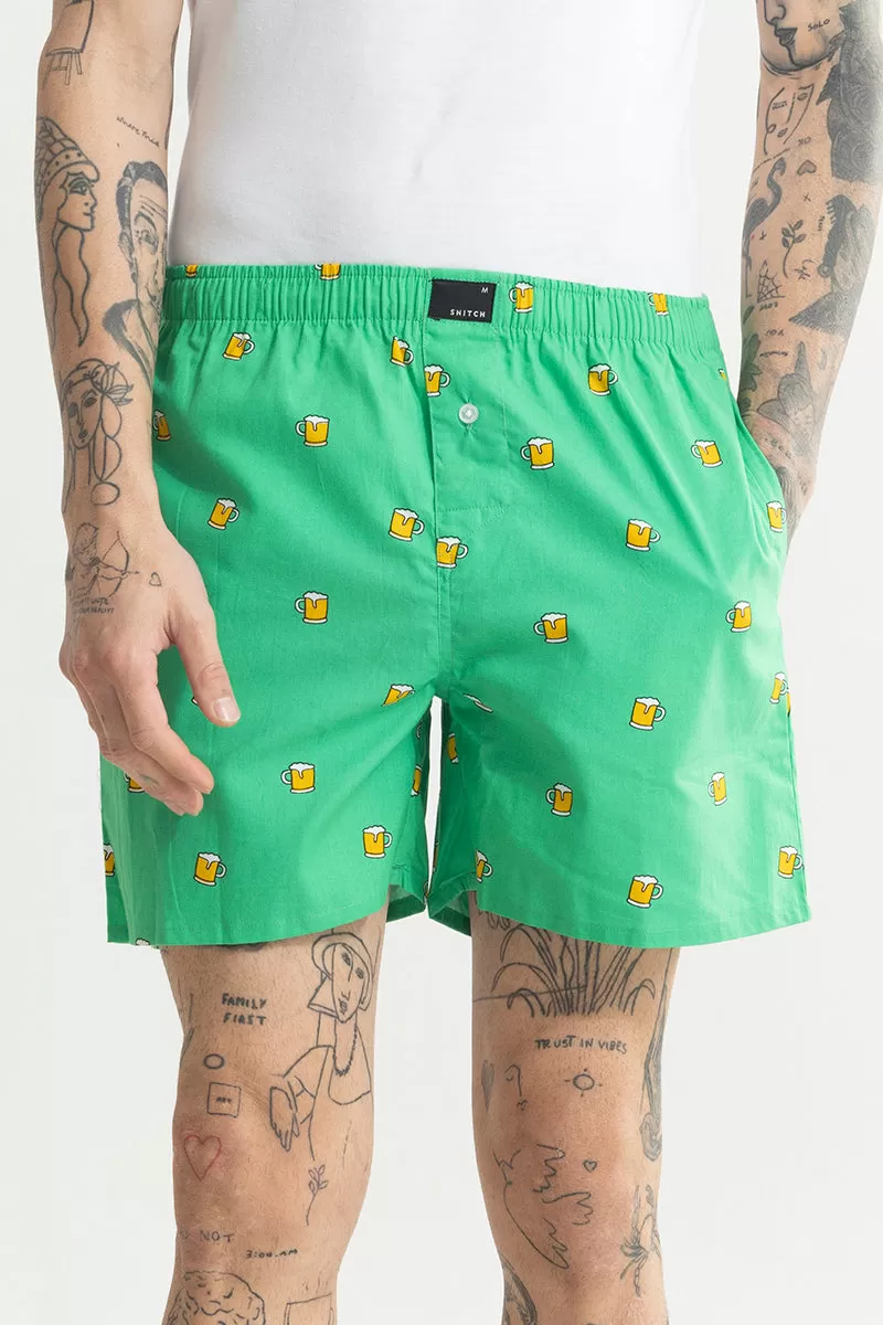 Beer Print Green Boxer