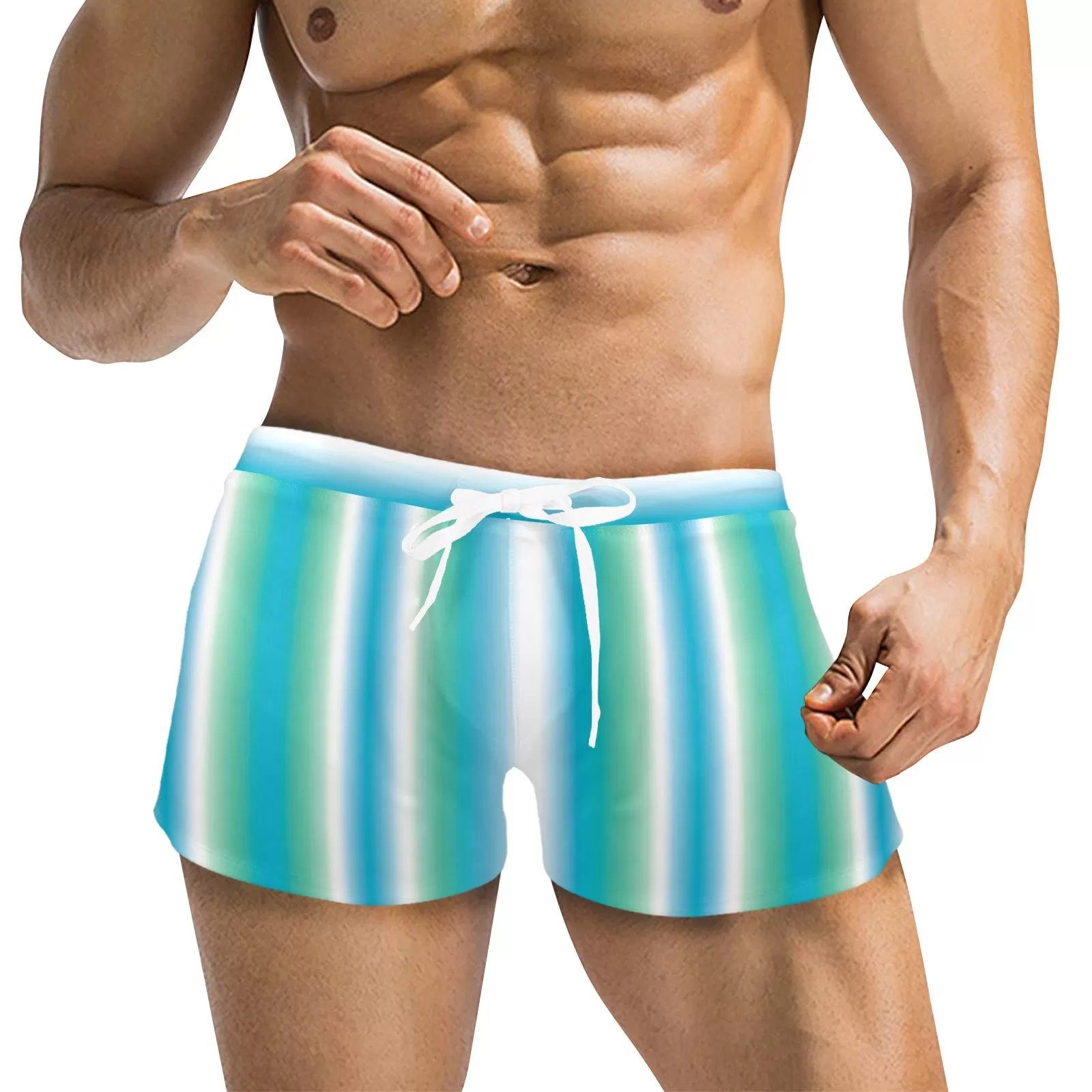 biscayne atoll white pattern print Men's Swim Trunks with Zipper Pocket (Model L71)