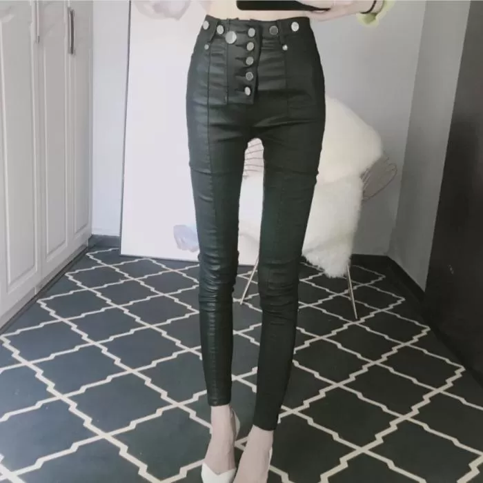 Black Leather High Waist Pants SD00414