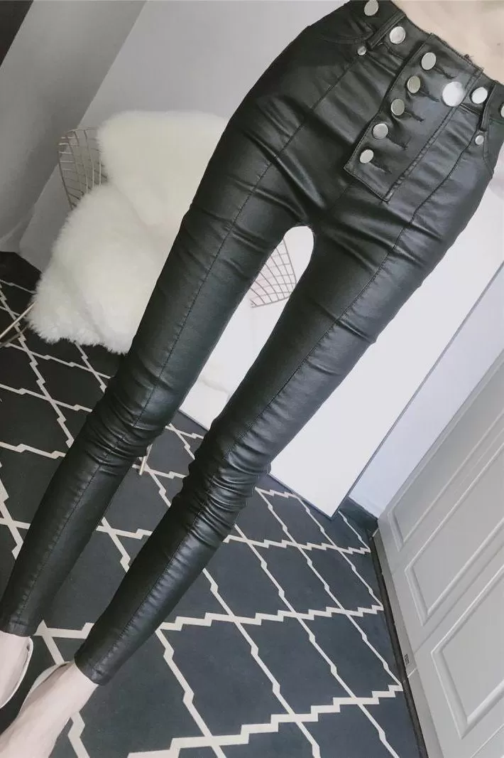 Black Leather High Waist Pants SD00414