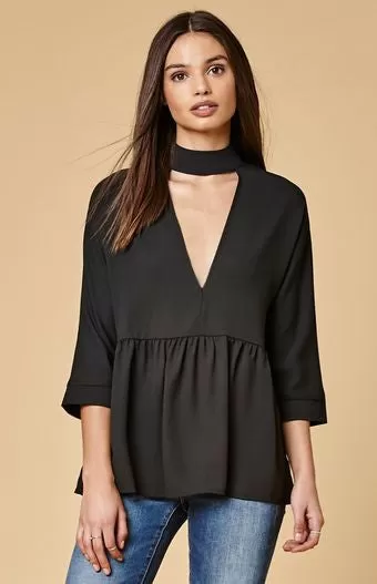 BLACK NECK BAND PEPLUM TOP