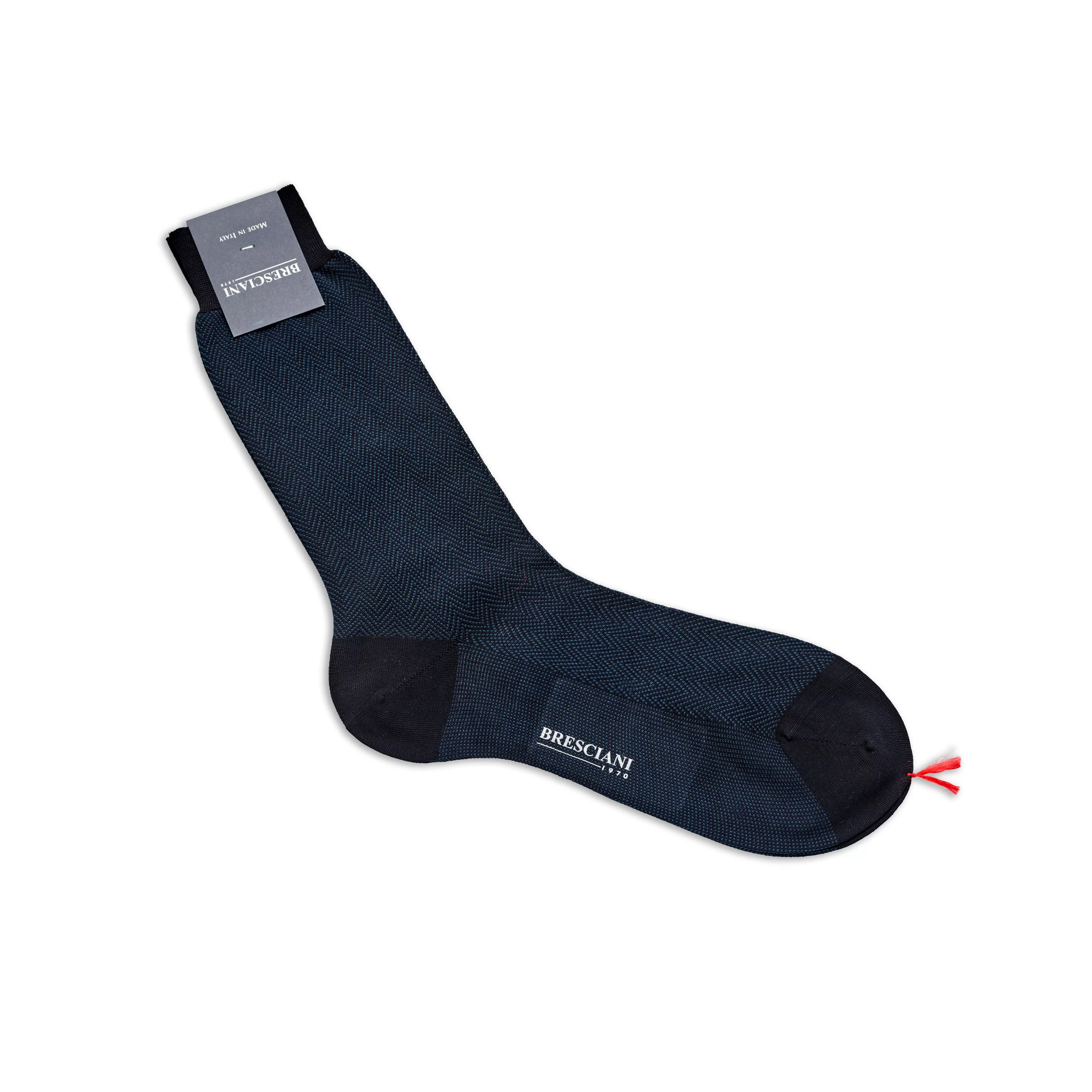 Bresciani Short Sock: Blue and Black Herringbone