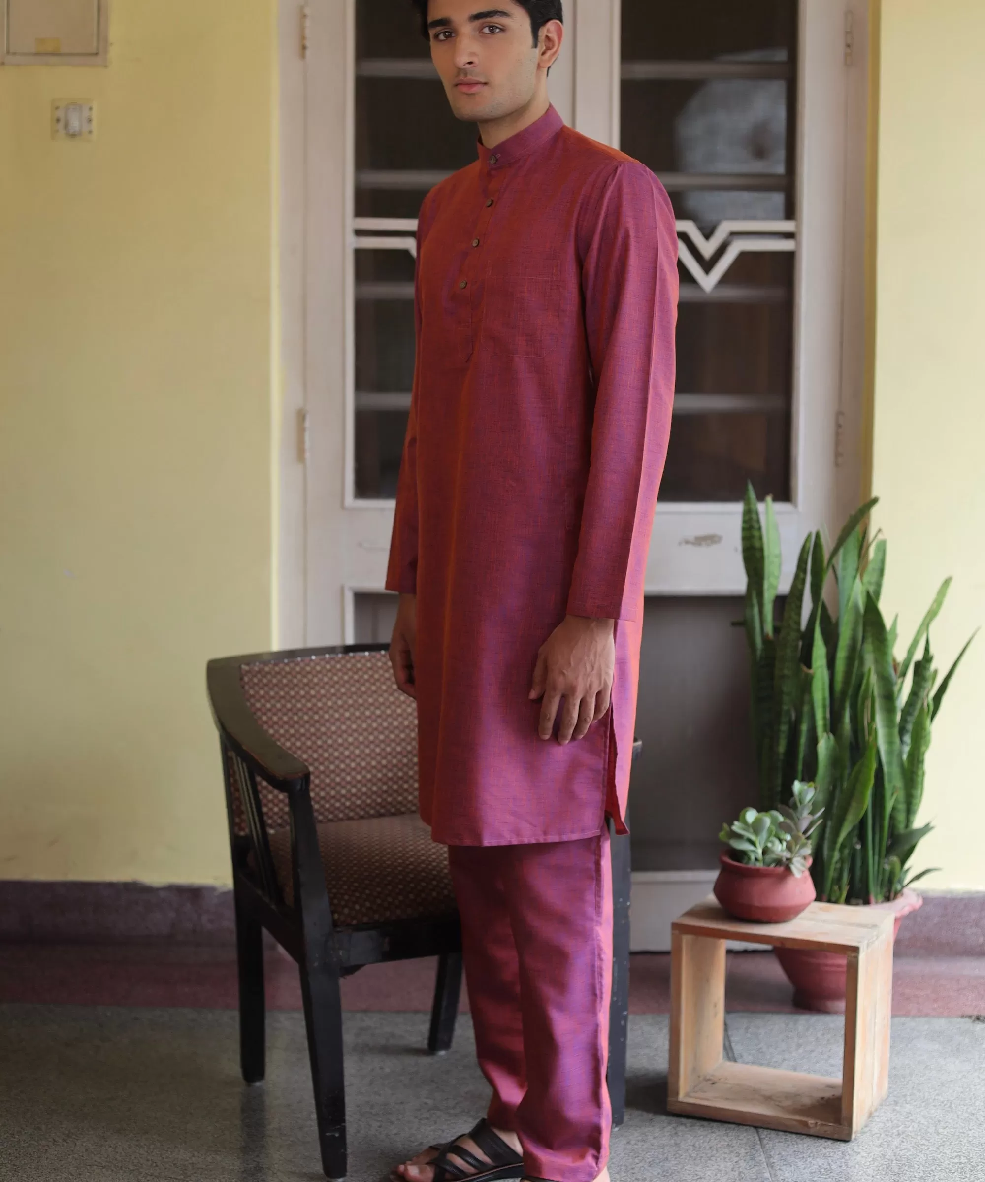 Burgundy Bliss Linen Kurta Pyjama Set