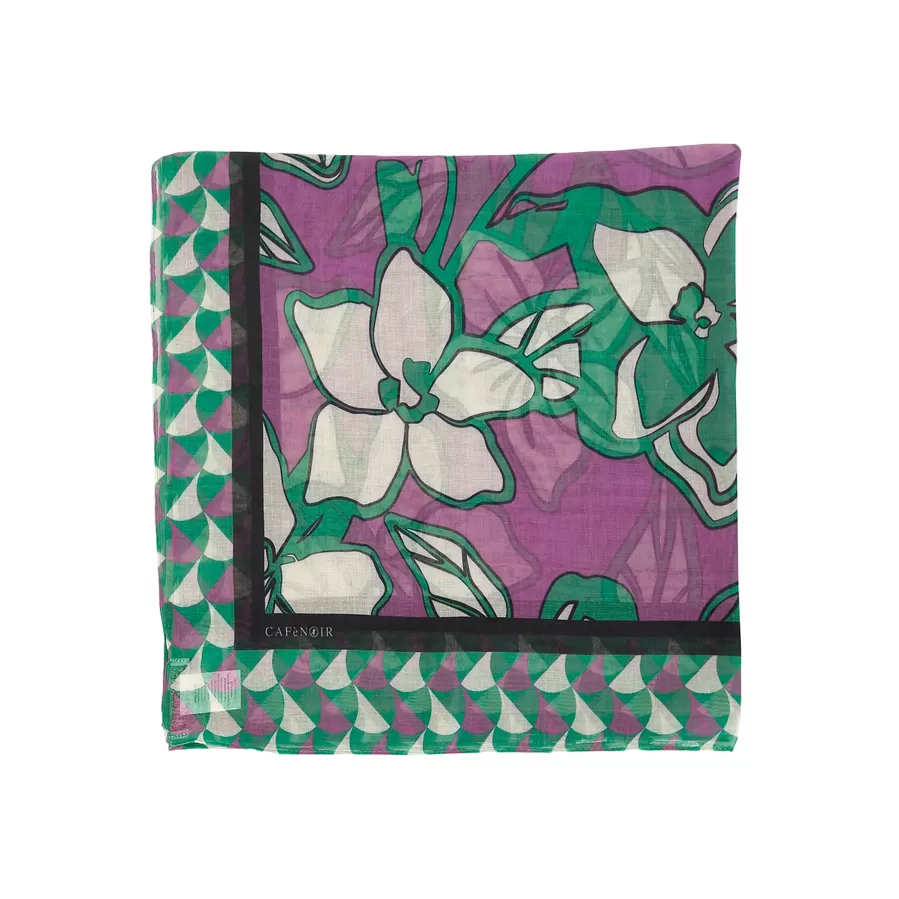 CafèNoir Flower printed scarf c7JU0106 S085 purple-green. Measures 190x90cm