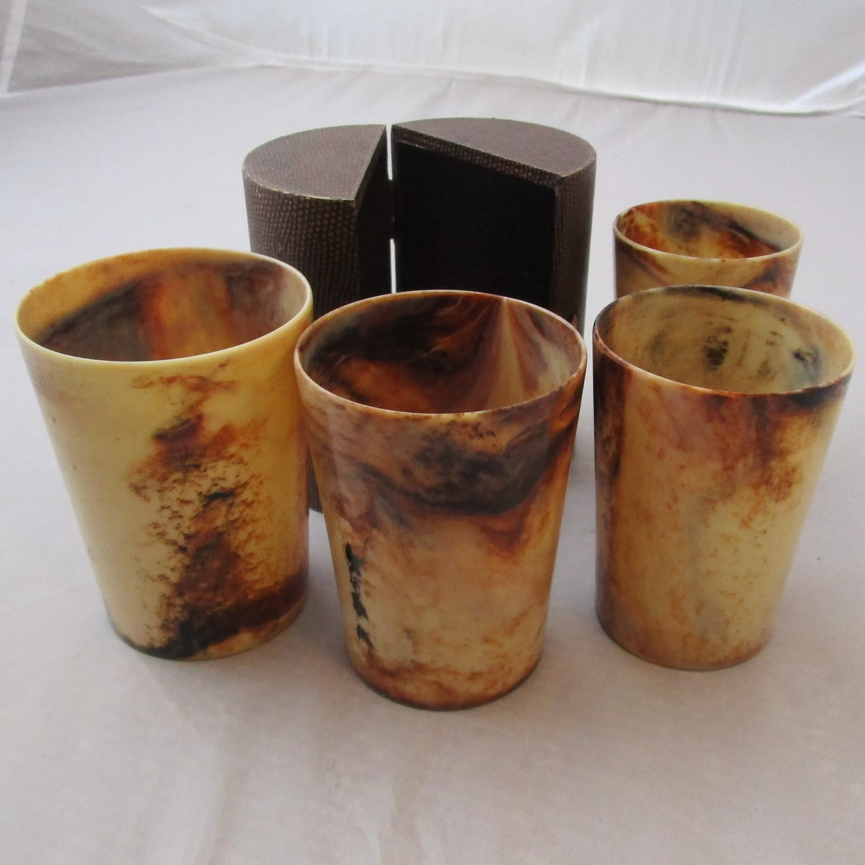 Cased Bandalasta Ware Marbled Set Of Four Nesting Tumblers Cups Vintage c1930