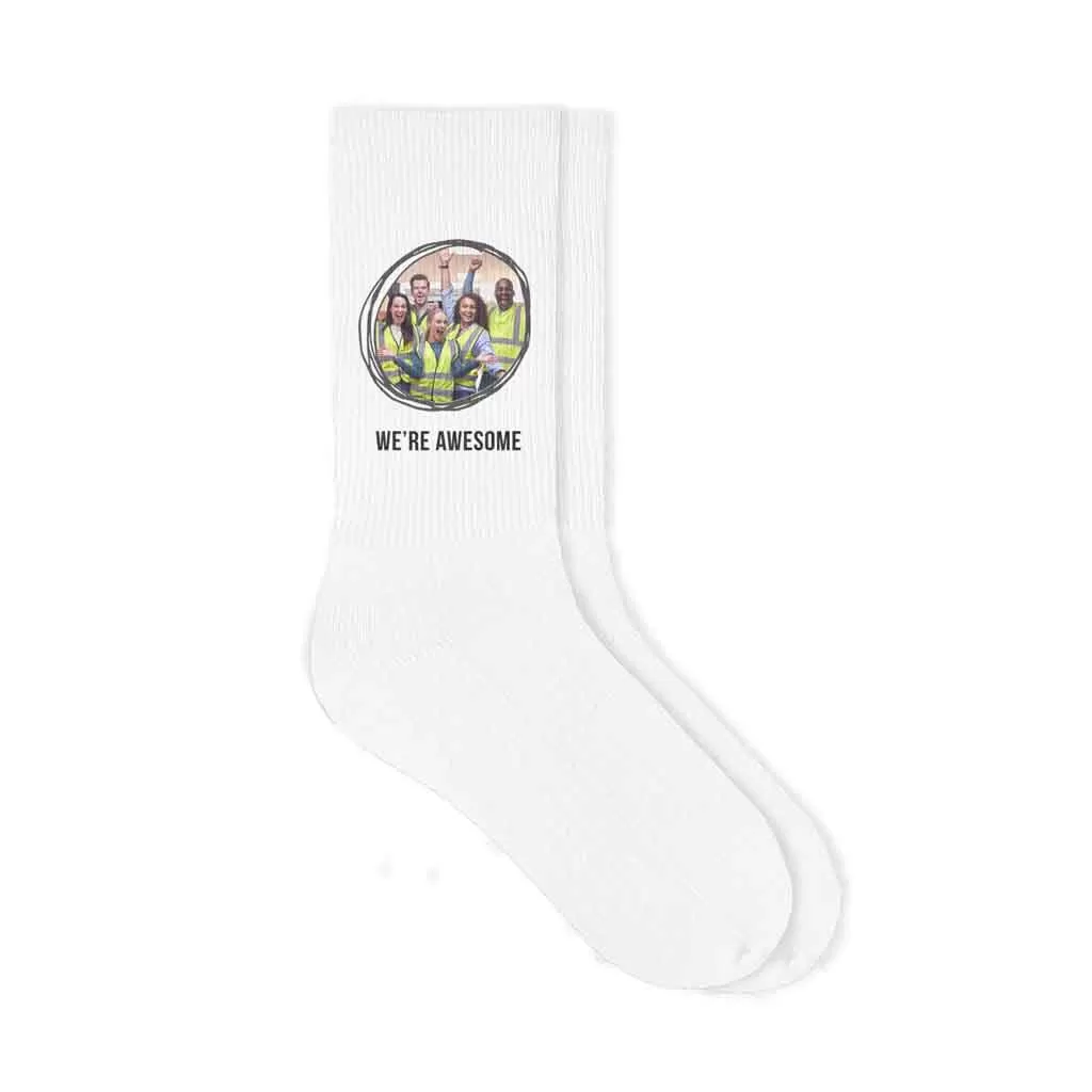 Circle Shaped Frame with Your Photo and Text Printed on Socks