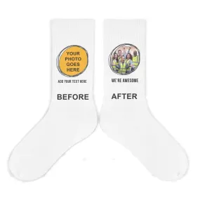 Circle Shaped Frame with Your Photo and Text Printed on Socks