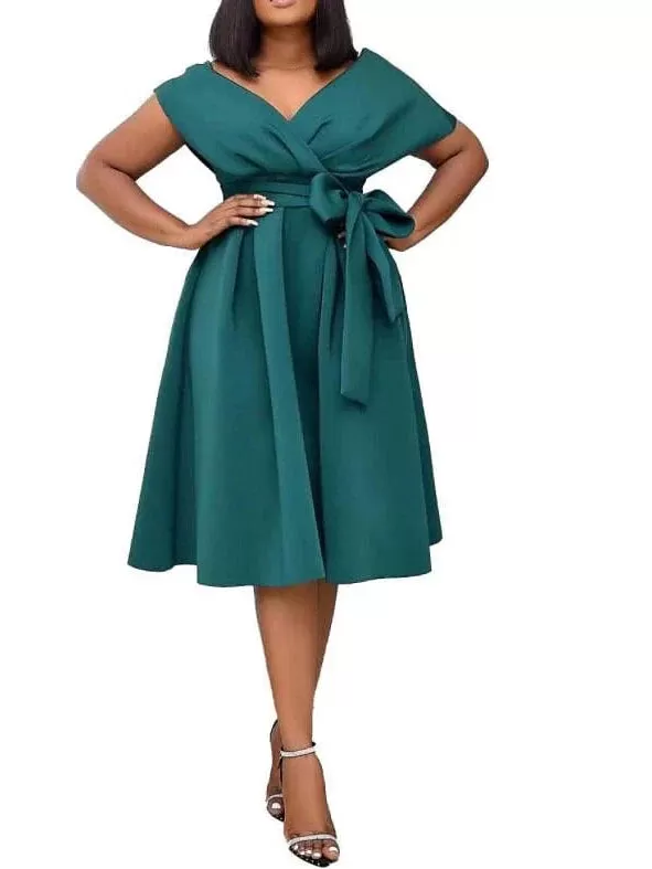 Classic V-Neck Knee Length Midi Dress for Women Plus Size