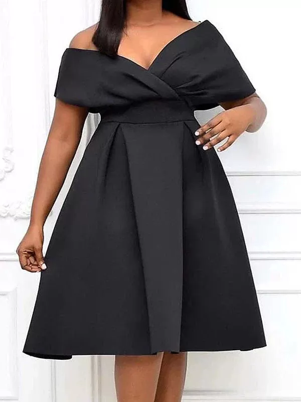 Classic V-Neck Knee Length Midi Dress for Women Plus Size