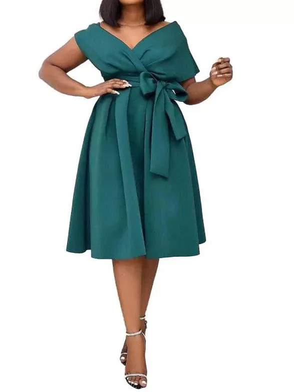 Classic V-Neck Knee Length Midi Dress for Women Plus Size