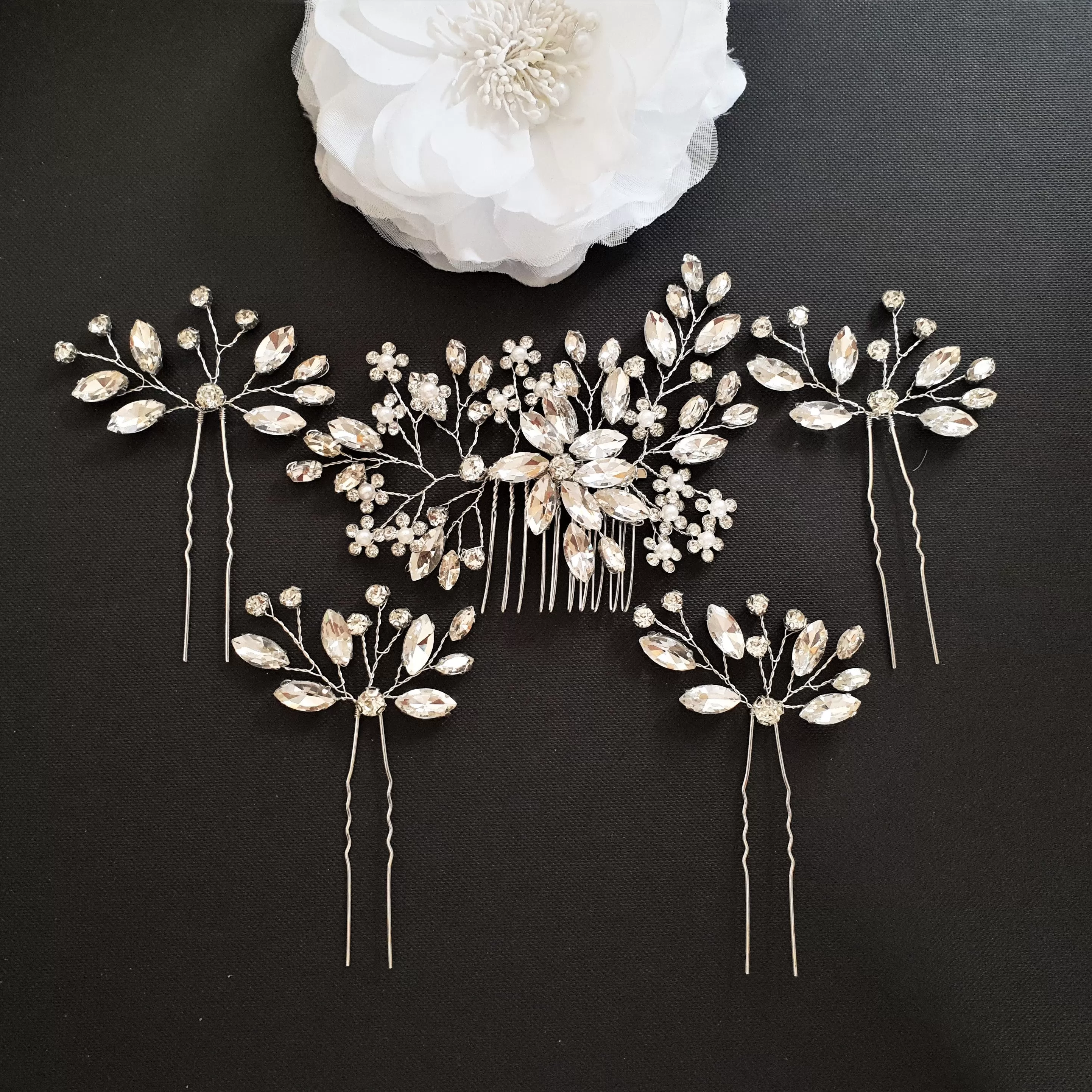 Crystal Hair Accessories Set for Weddings-Poppy