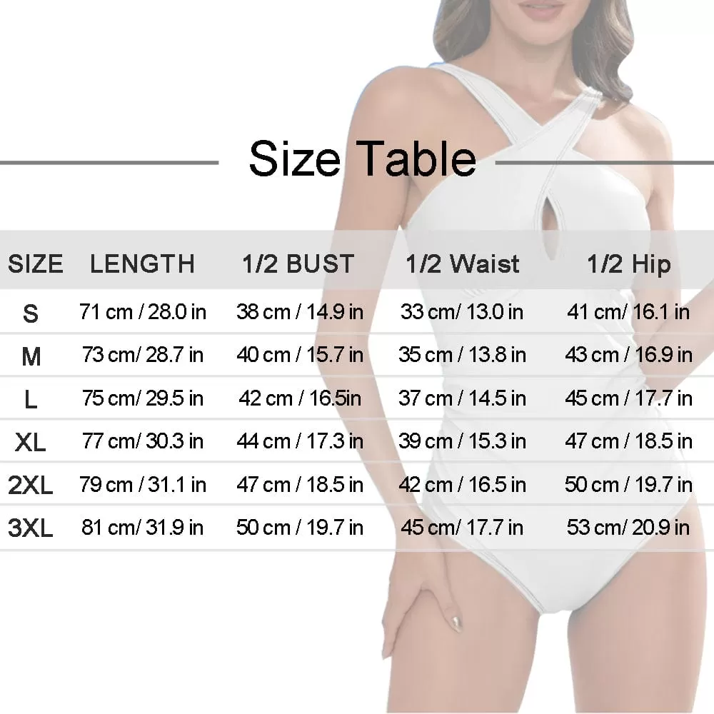 Custom Face&Name Flag Style Women's Tummy Control Front Cross Backless Swimsuit Bathing Suit Cross Collar One Piece Swimsuit