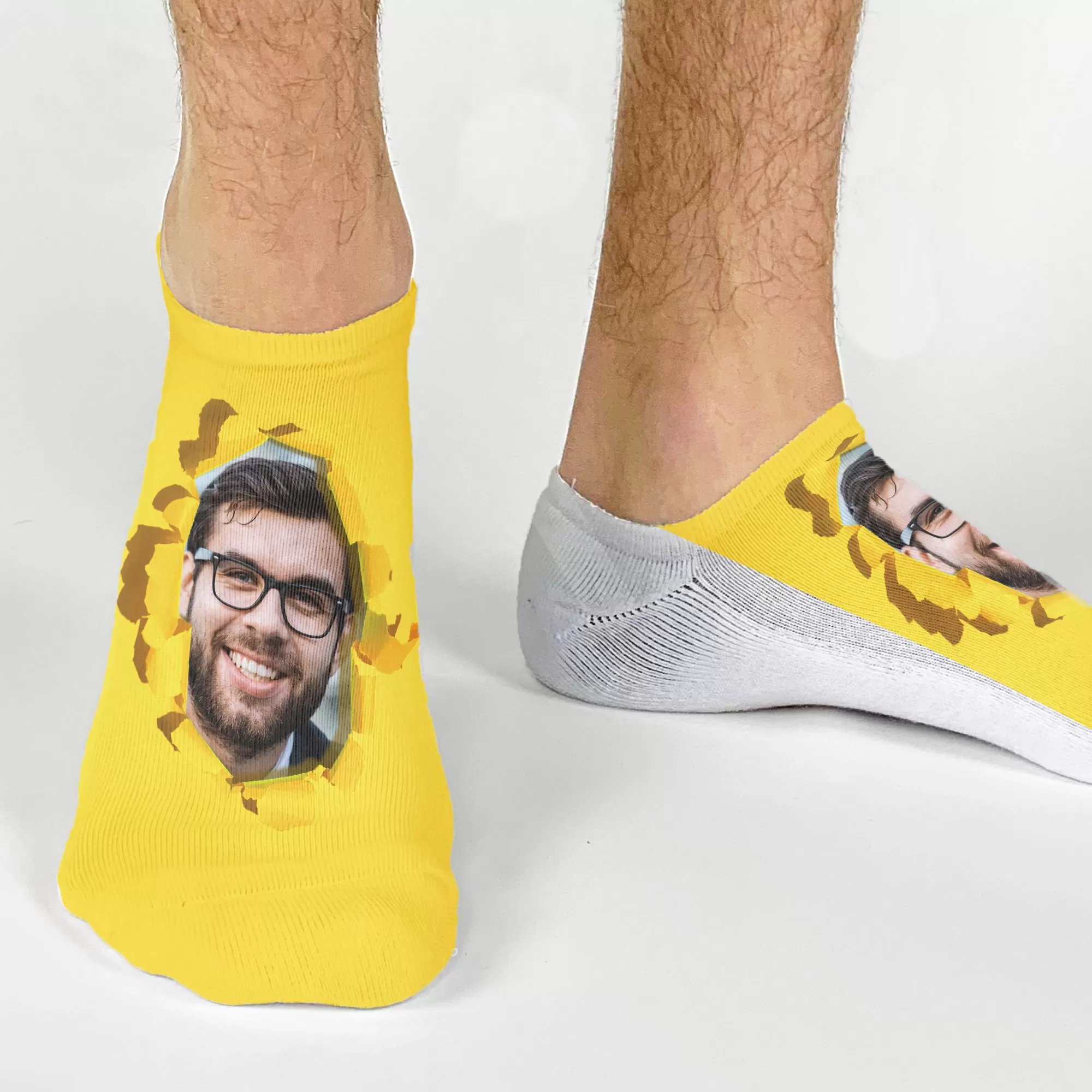 Custom Photo Socks Printed with a Bright Color Background